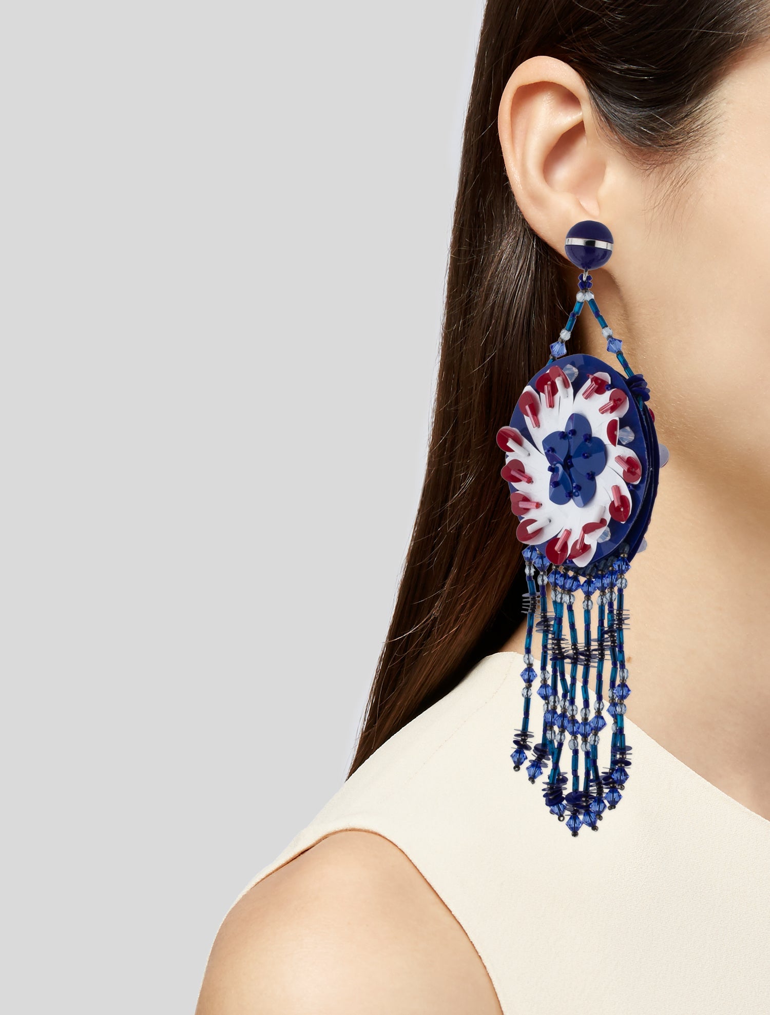 Prada Sequin, Resin & Bead Clip-On Chandelier Earrings