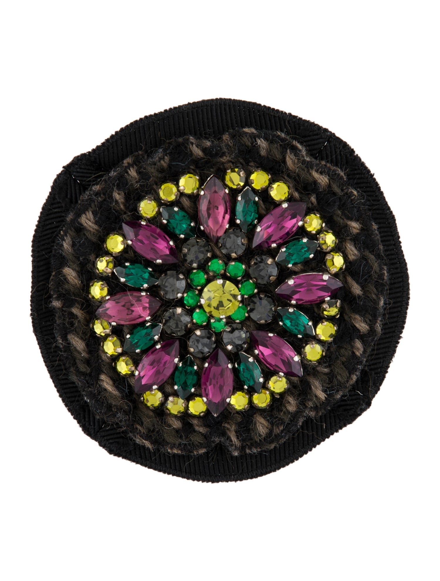 Prada Crystal & Fabric Pin Brooch