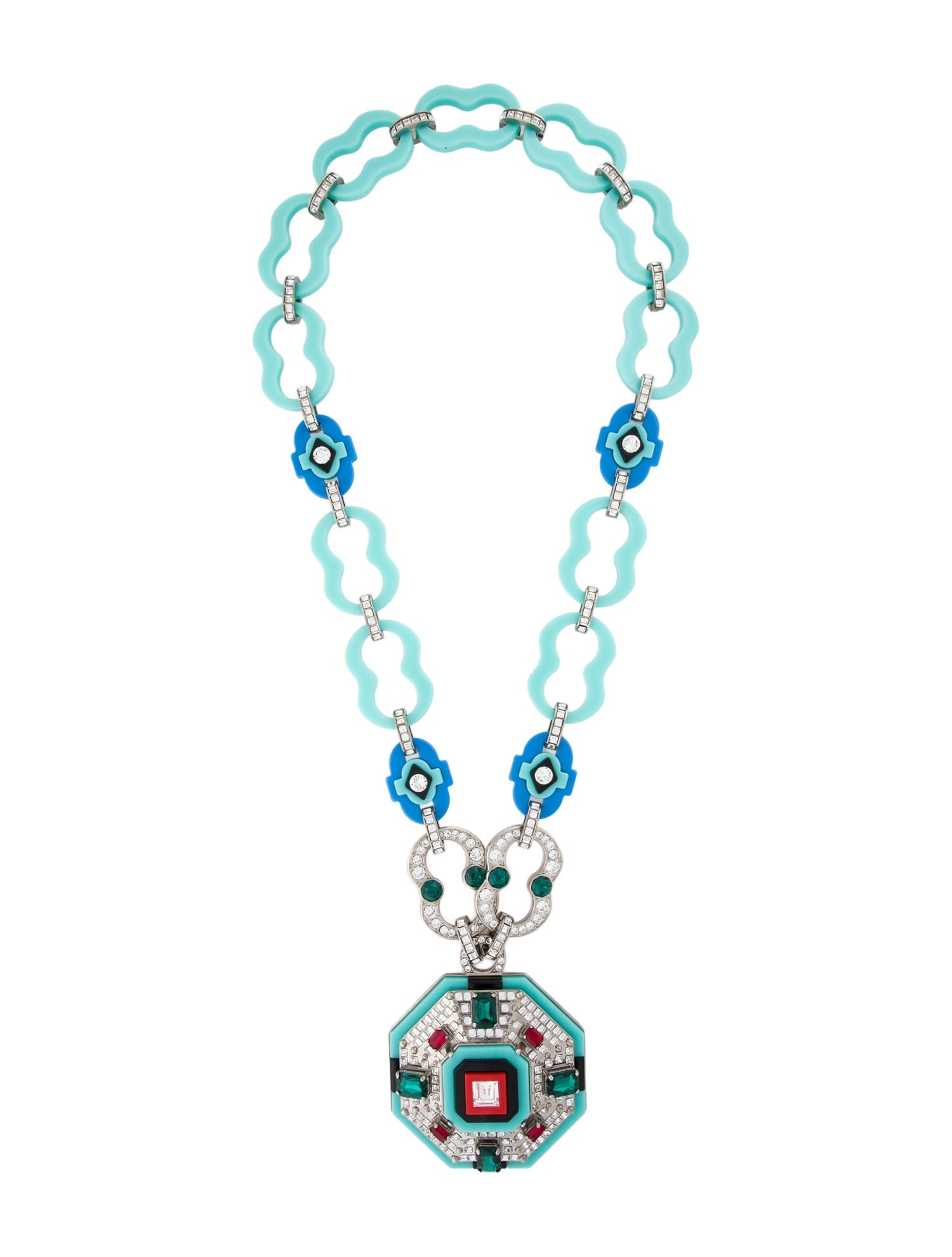 Prada Crystal & Resin Bold Pendant Necklace