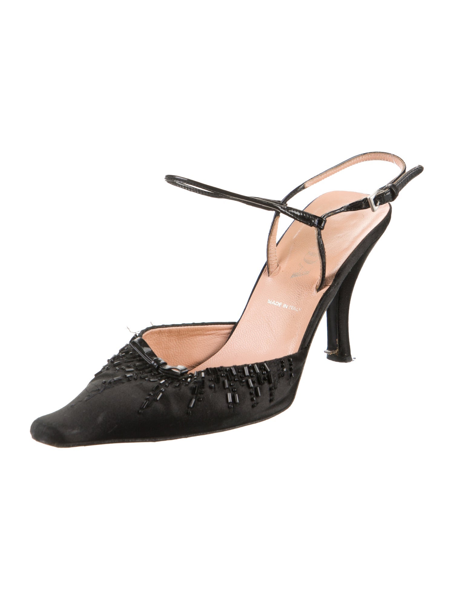 Prada Satin Embroidered Accent Slingback Pumps