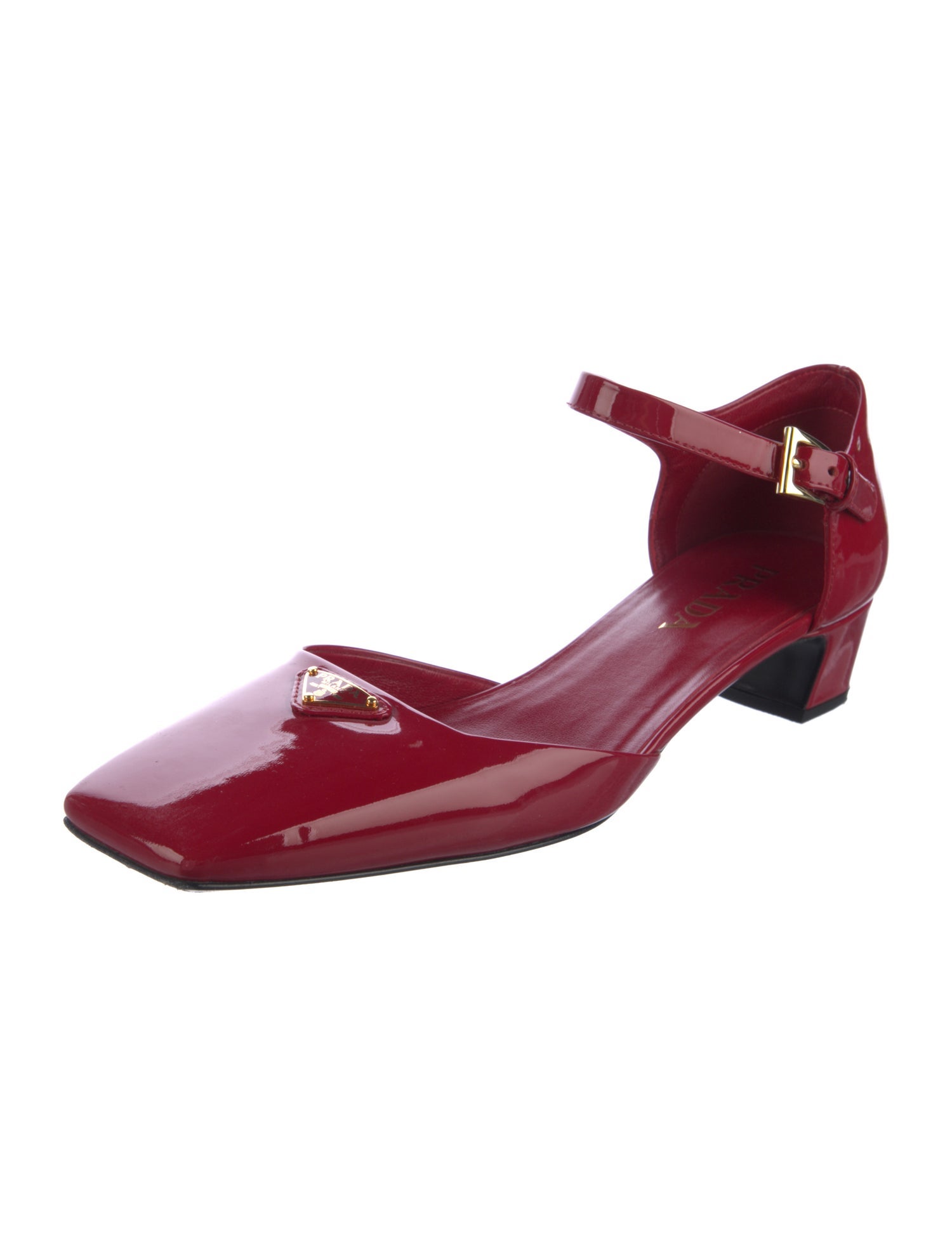 Prada Enameled Metal Triangle Patent Leather D'Orsay Pumps