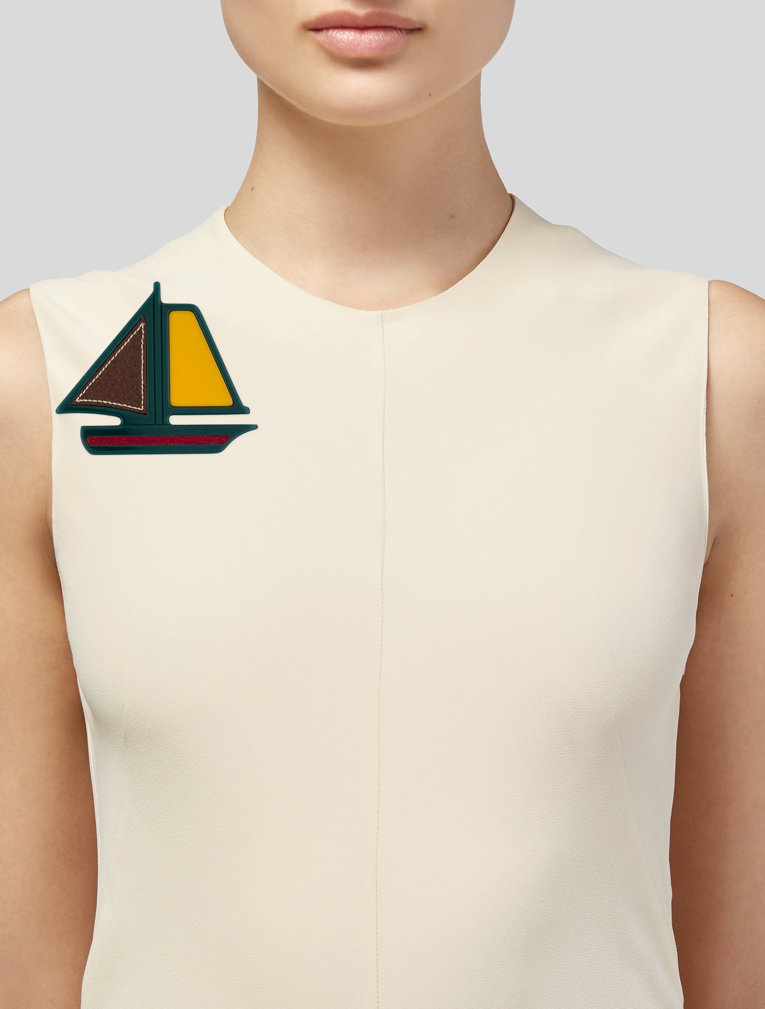 Prada Leather & Resin Sailboat Pin Brooch