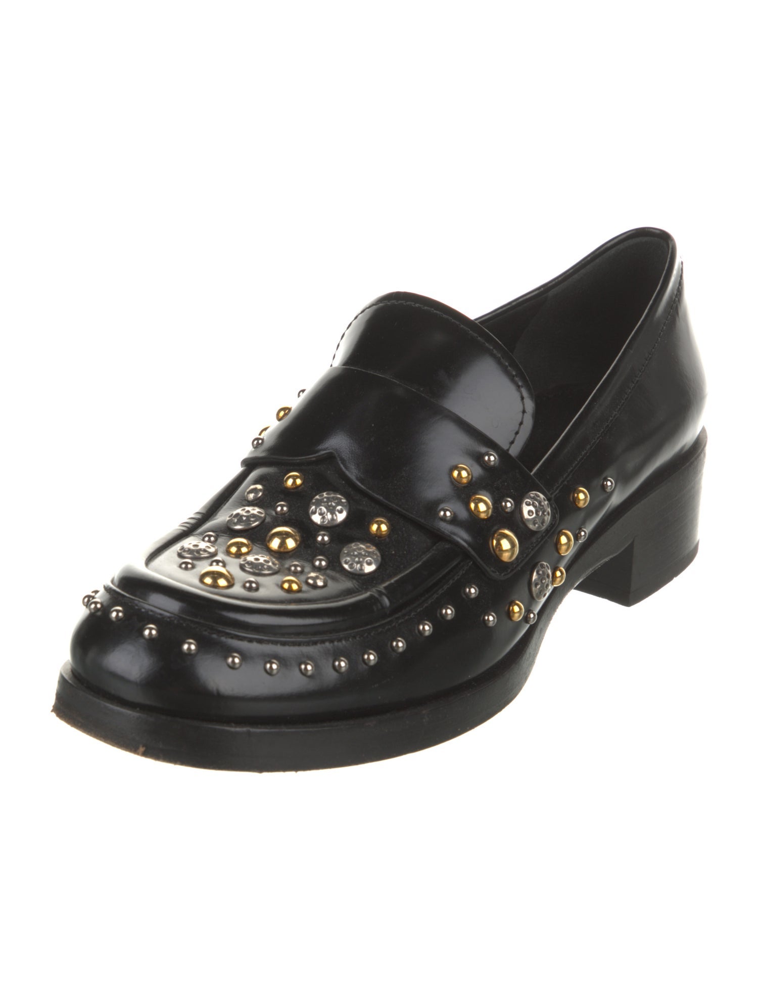 Prada Patent Leather Studded Accents Loafers