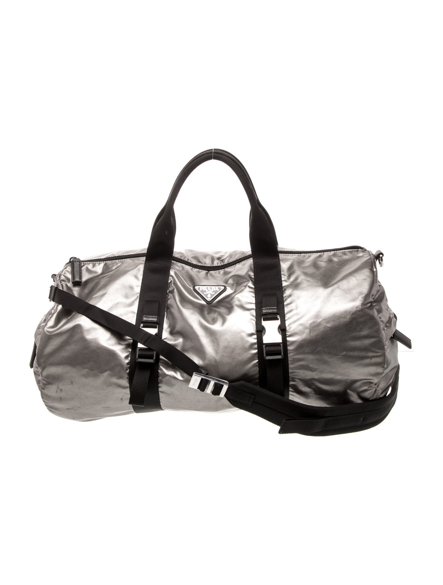 Prada Enameled Metal Triangle Weekender