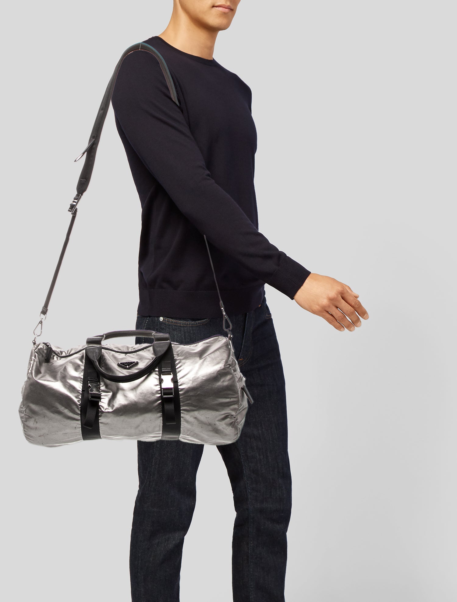 Prada Enameled Metal Triangle Weekender