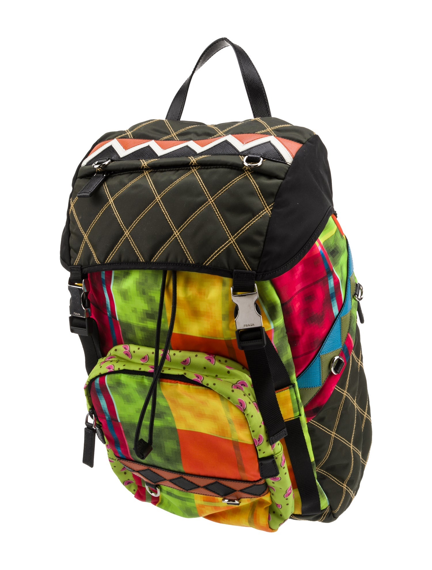 Prada Enameled Metal Triangle Backpack