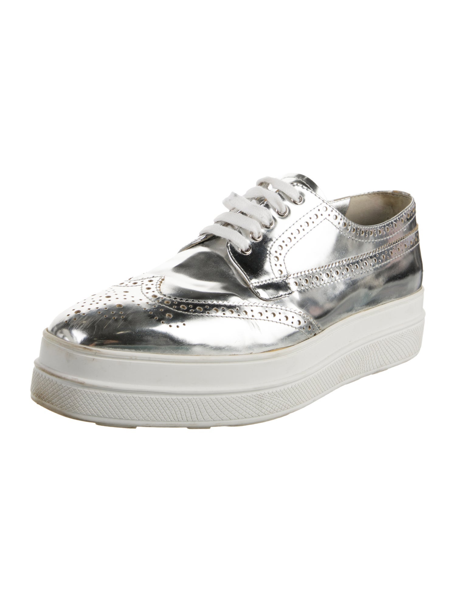 Prada Leather Lasercut Accents Sneakers