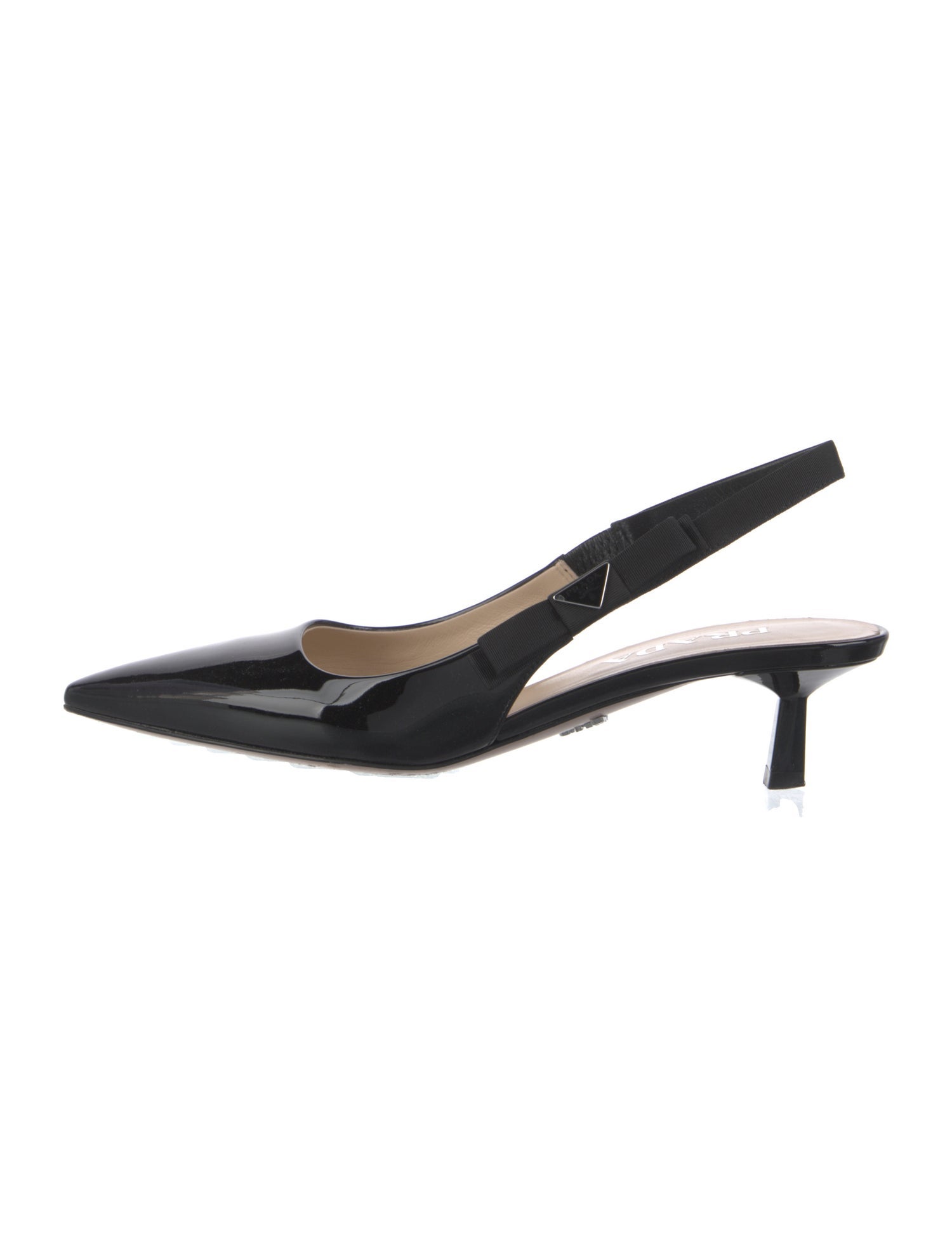 Prada Patent Leather Grosgrain Trim Slingback Pumps