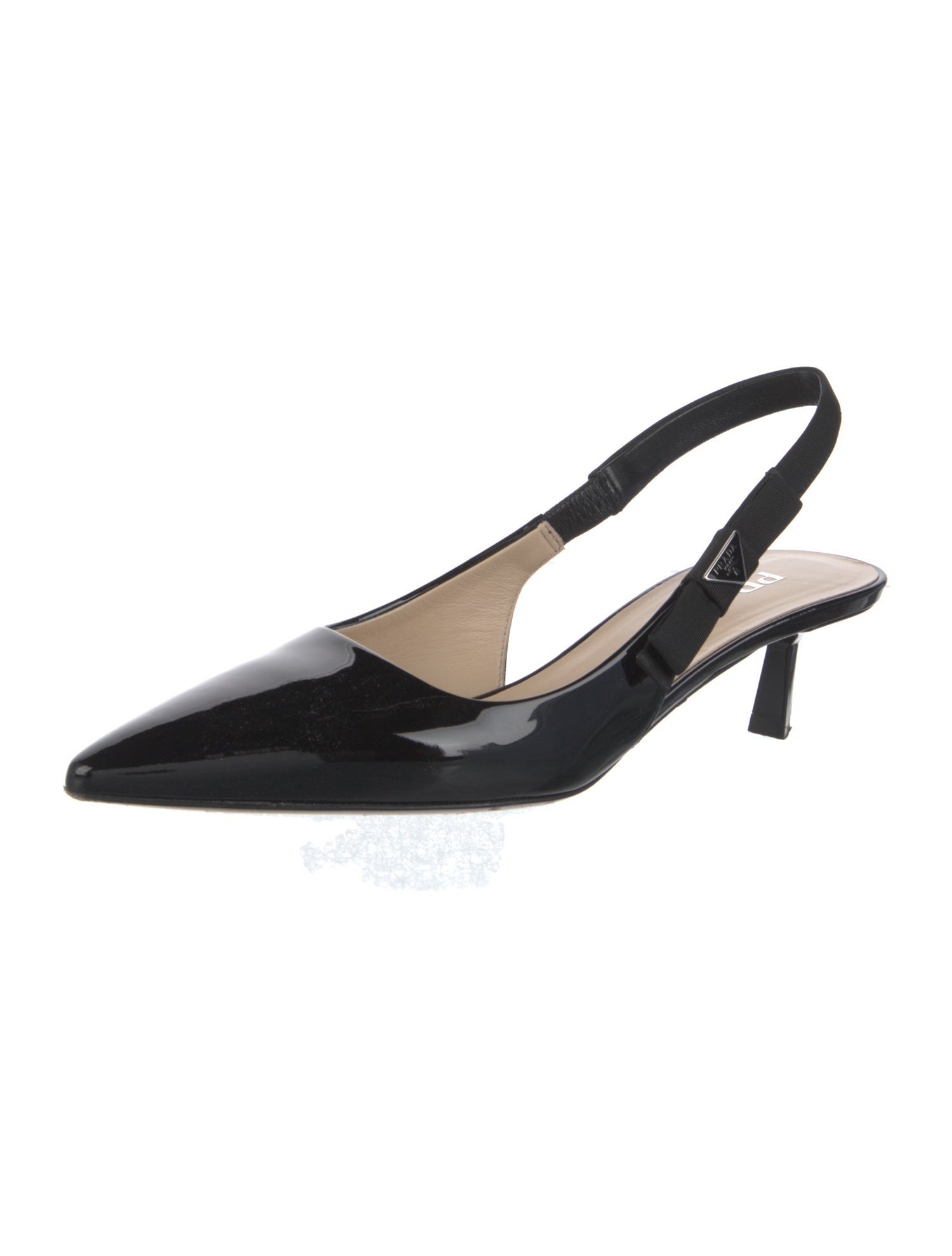 Prada Patent Leather Grosgrain Trim Slingback Pumps