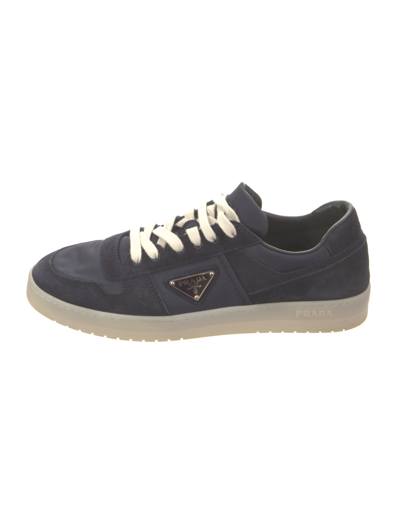Prada Enameled Metal Triangle Colorblock Pattern Sneakers