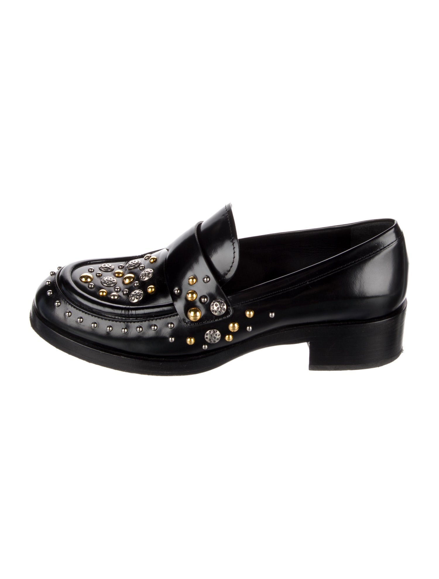 Prada Leather Studded Accents Loafers