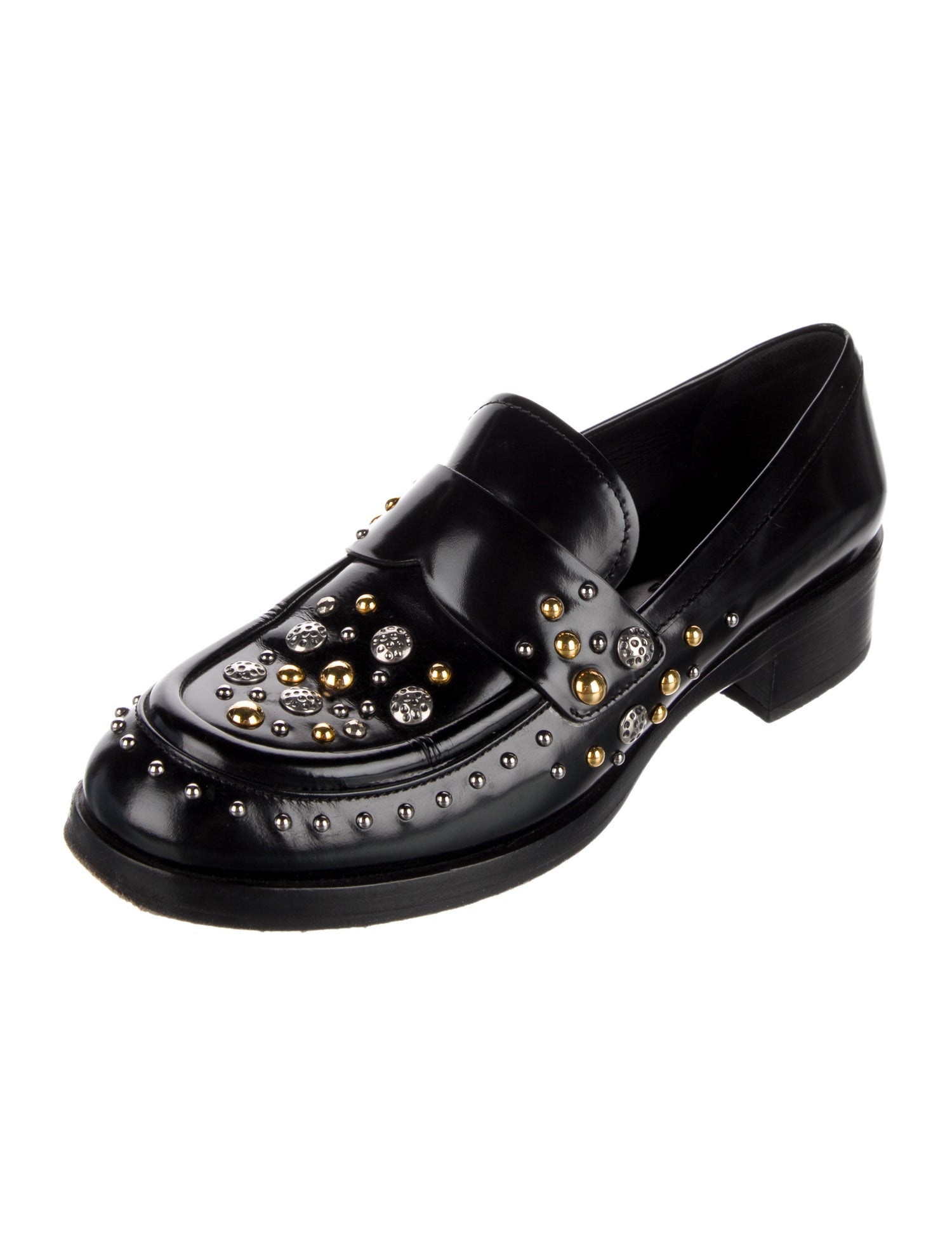 Prada Leather Studded Accents Loafers