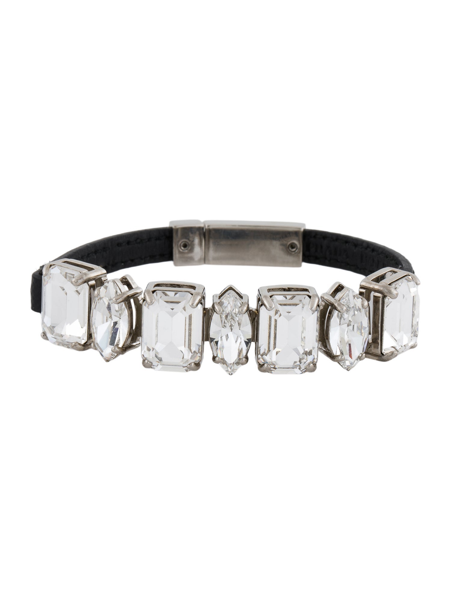Prada Saffiano Leather & Crystal Wrap Bracelet