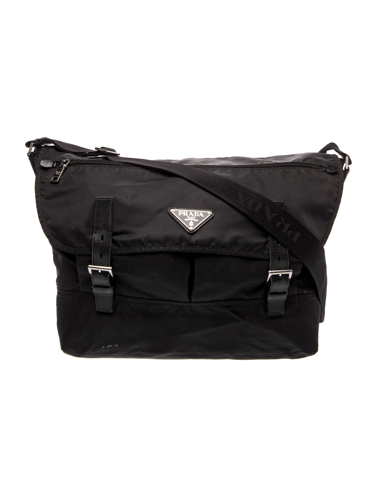 Prada Enameled Metal Triangle Messenger Bag