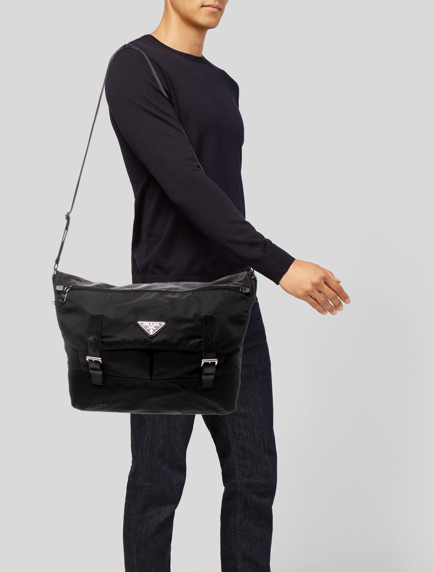 Prada Enameled Metal Triangle Messenger Bag