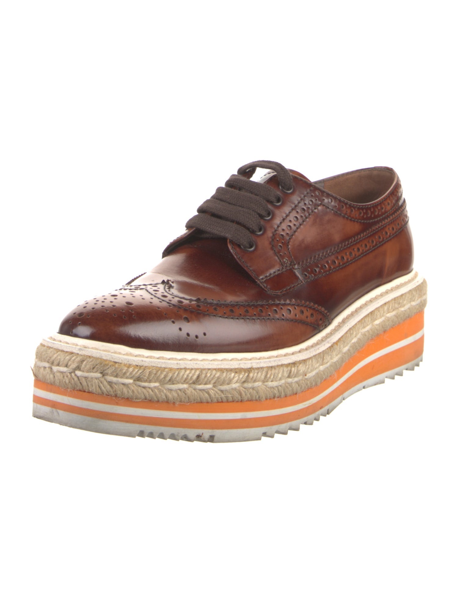 Prada Leather Eyelet Trim Oxfords