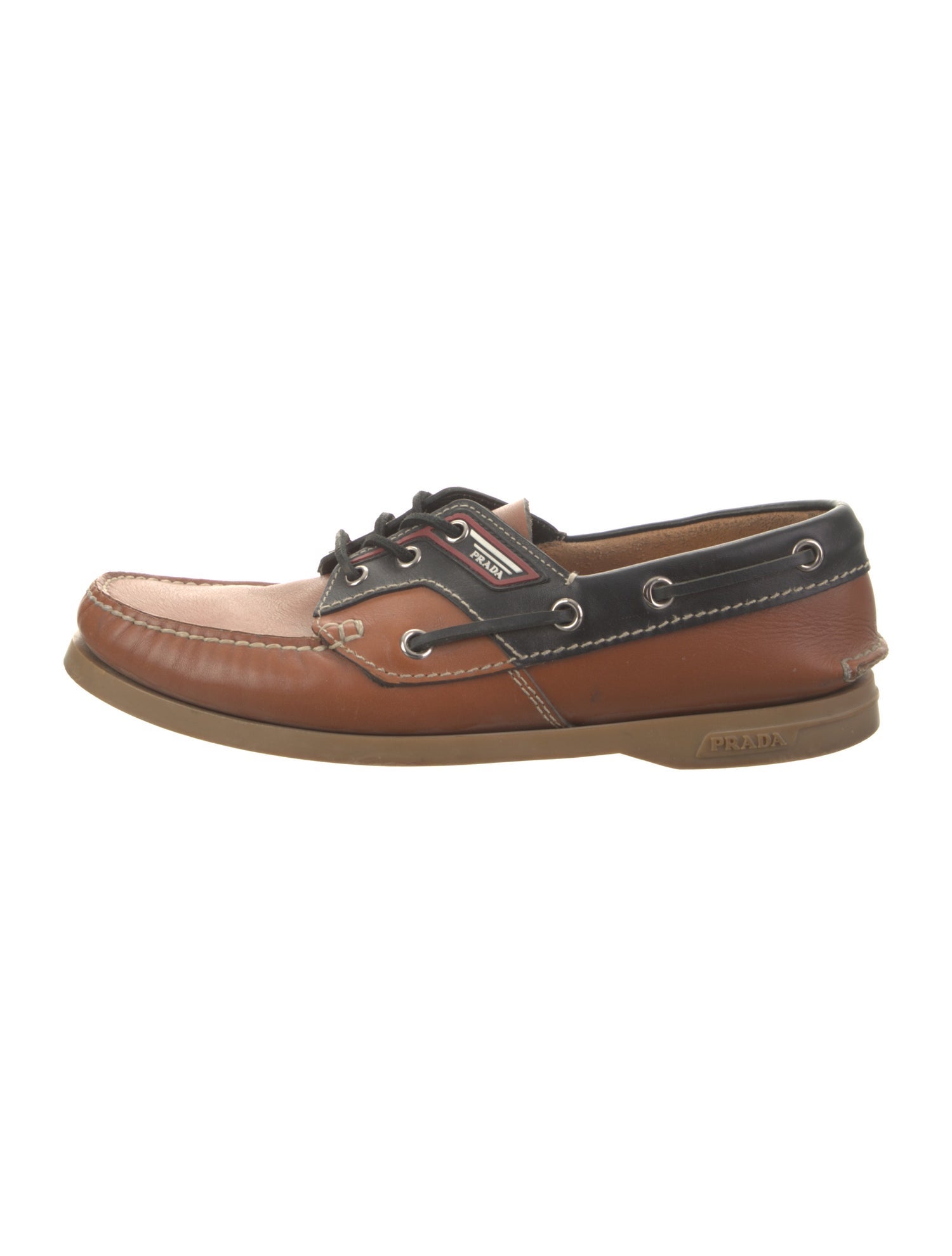 Prada Leather Colorblock Pattern Boat Shoes
