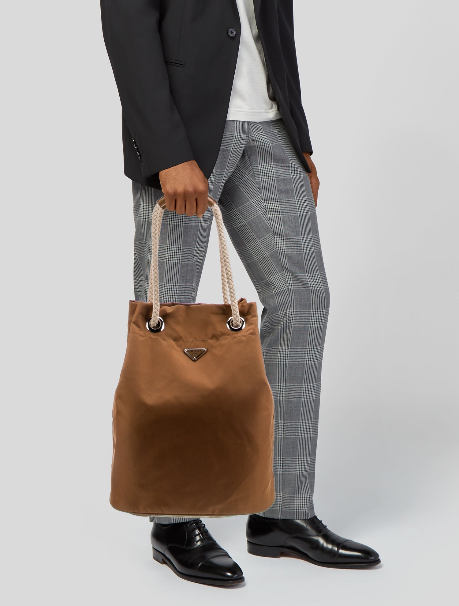 Prada Enameled Metal Triangle Bucket Bag