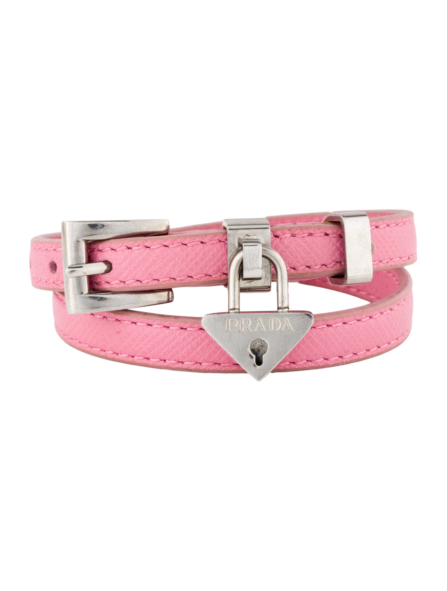 Prada Leather Saffiano Charm Wrap Bracele