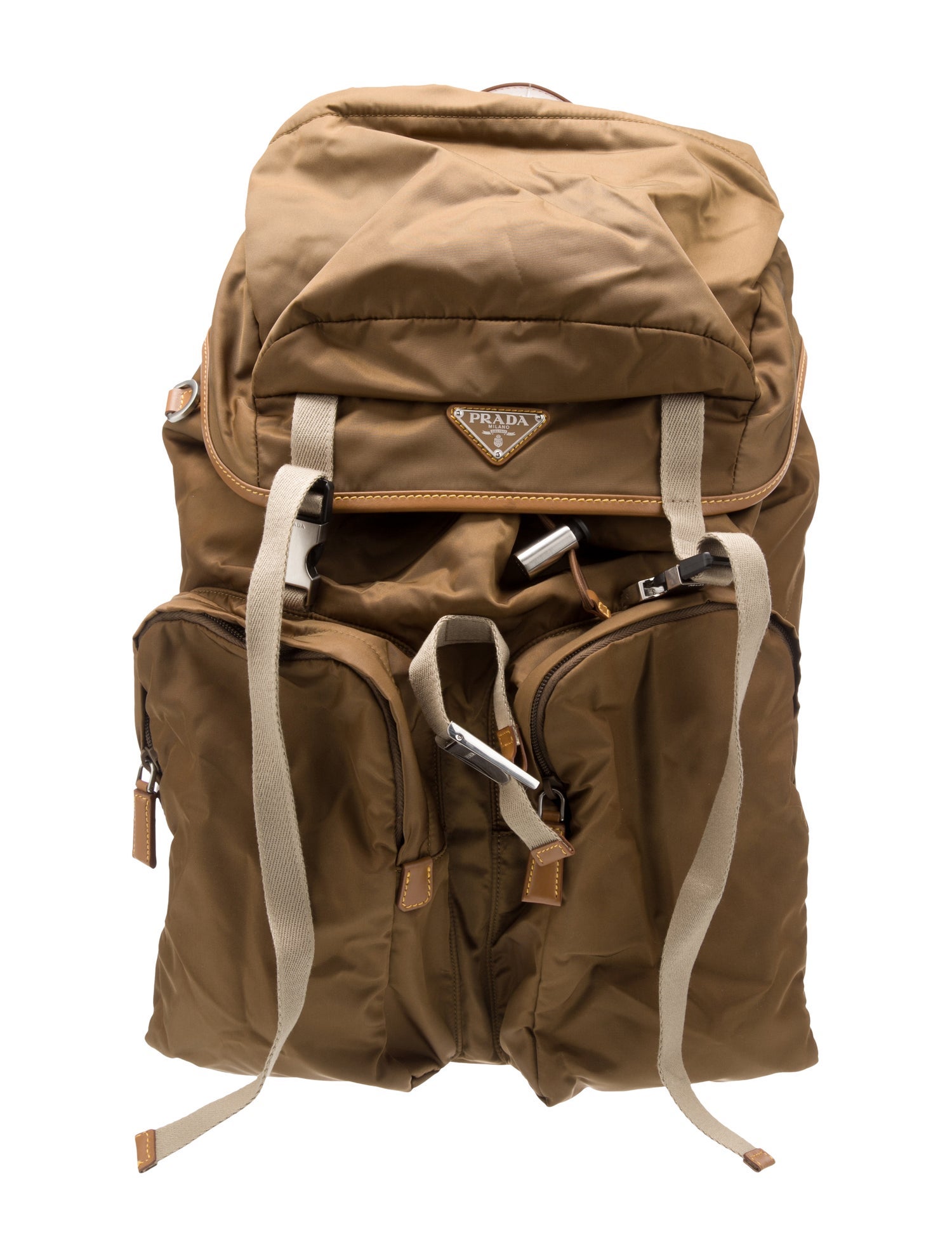 Prada Enameled Metal Triangle Backpack