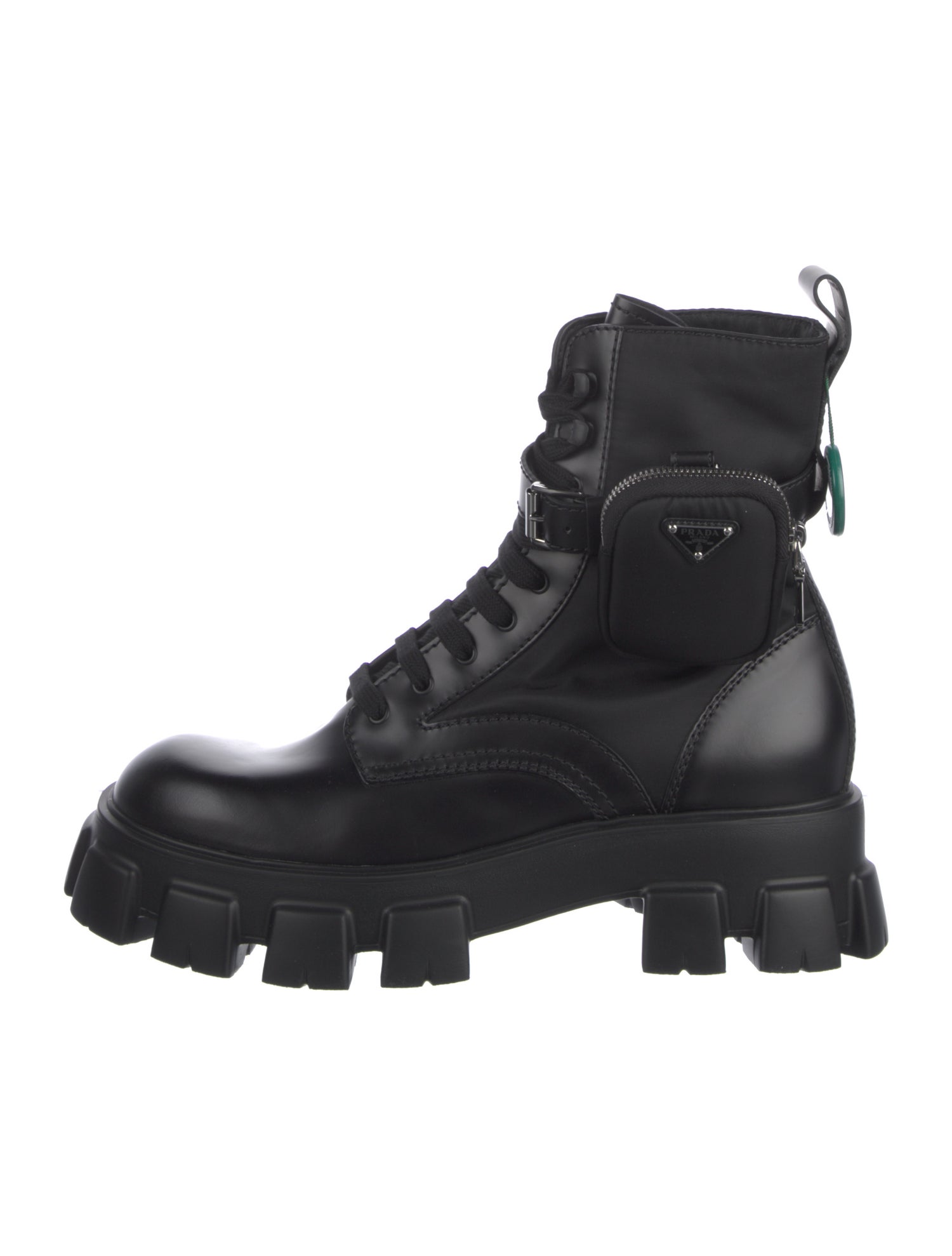 Prada Enameled Metal Triangle Nylon Hiking Boots