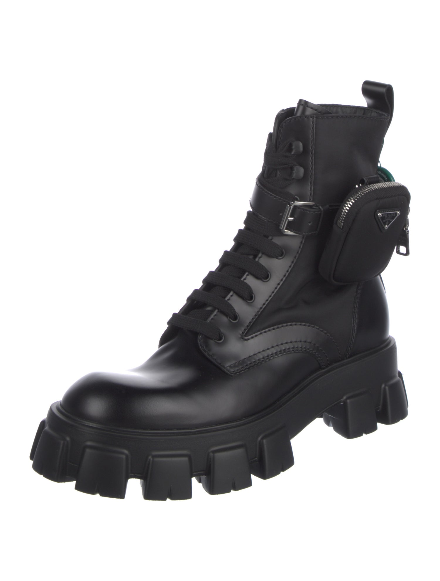 Prada Enameled Metal Triangle Nylon Hiking Boots