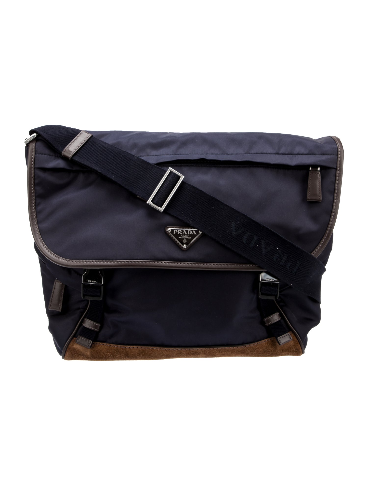 Prada Enameled Metal Triangle Re-Nylon