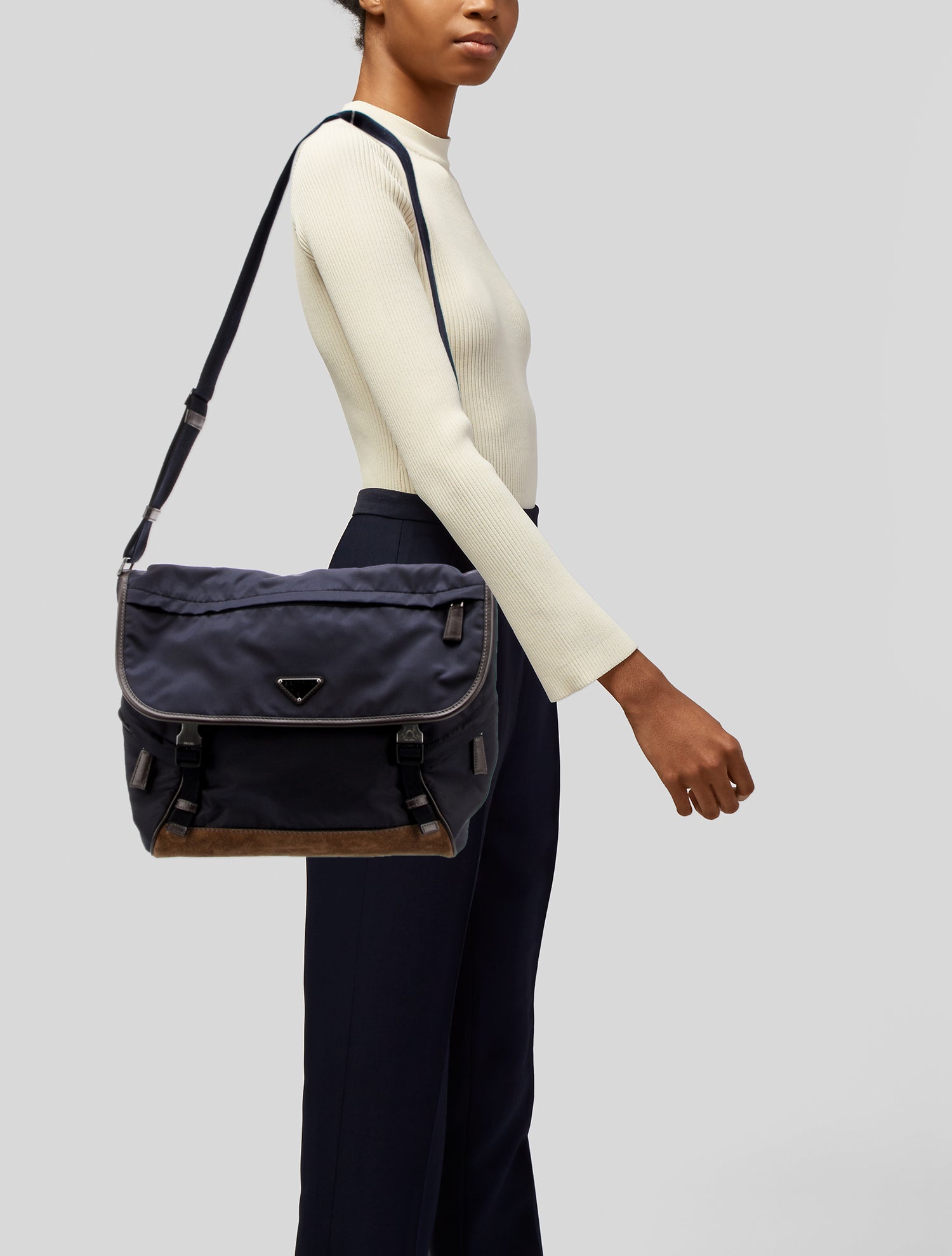 Prada Enameled Metal Triangle Re-Nylon