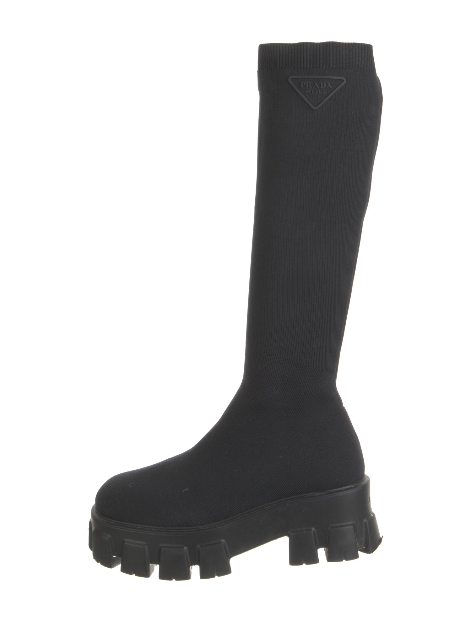 Prada Leather Trim Embellishment Sock Boots