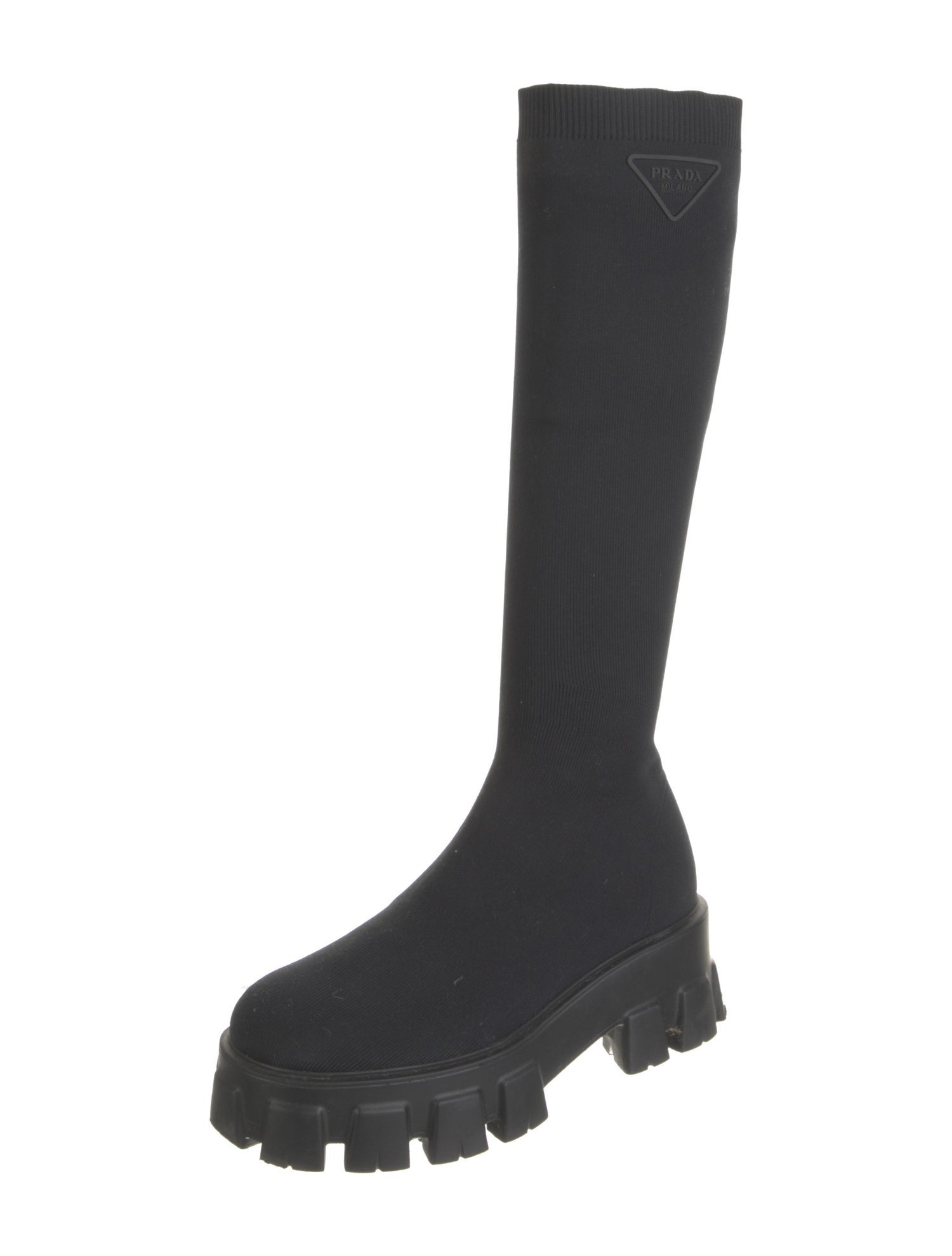 Prada Leather Trim Embellishment Sock Boots