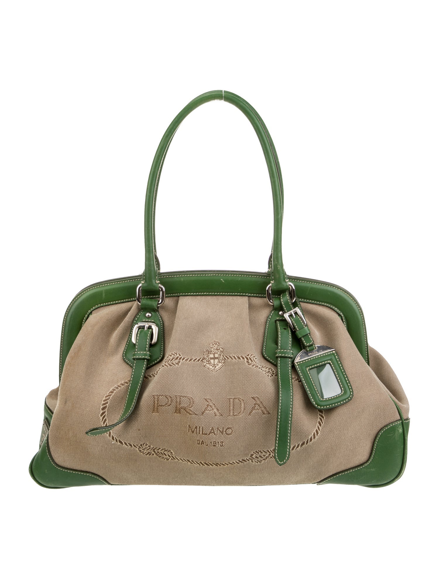 Prada Enameled Metal Triangle Top Handle Bag