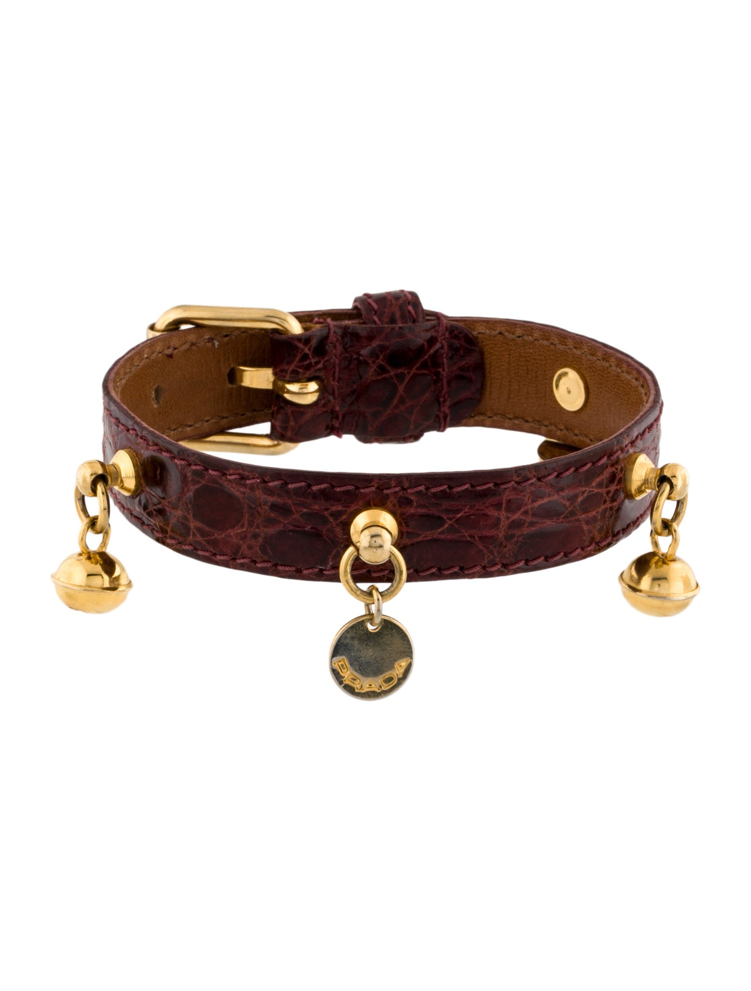 Prada Embossed Leather Bell Wrap Bracelet
