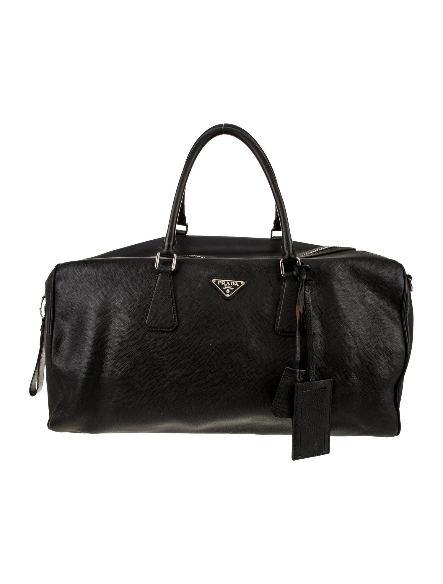 Prada Enameled Metal Triangle Weekender Bag