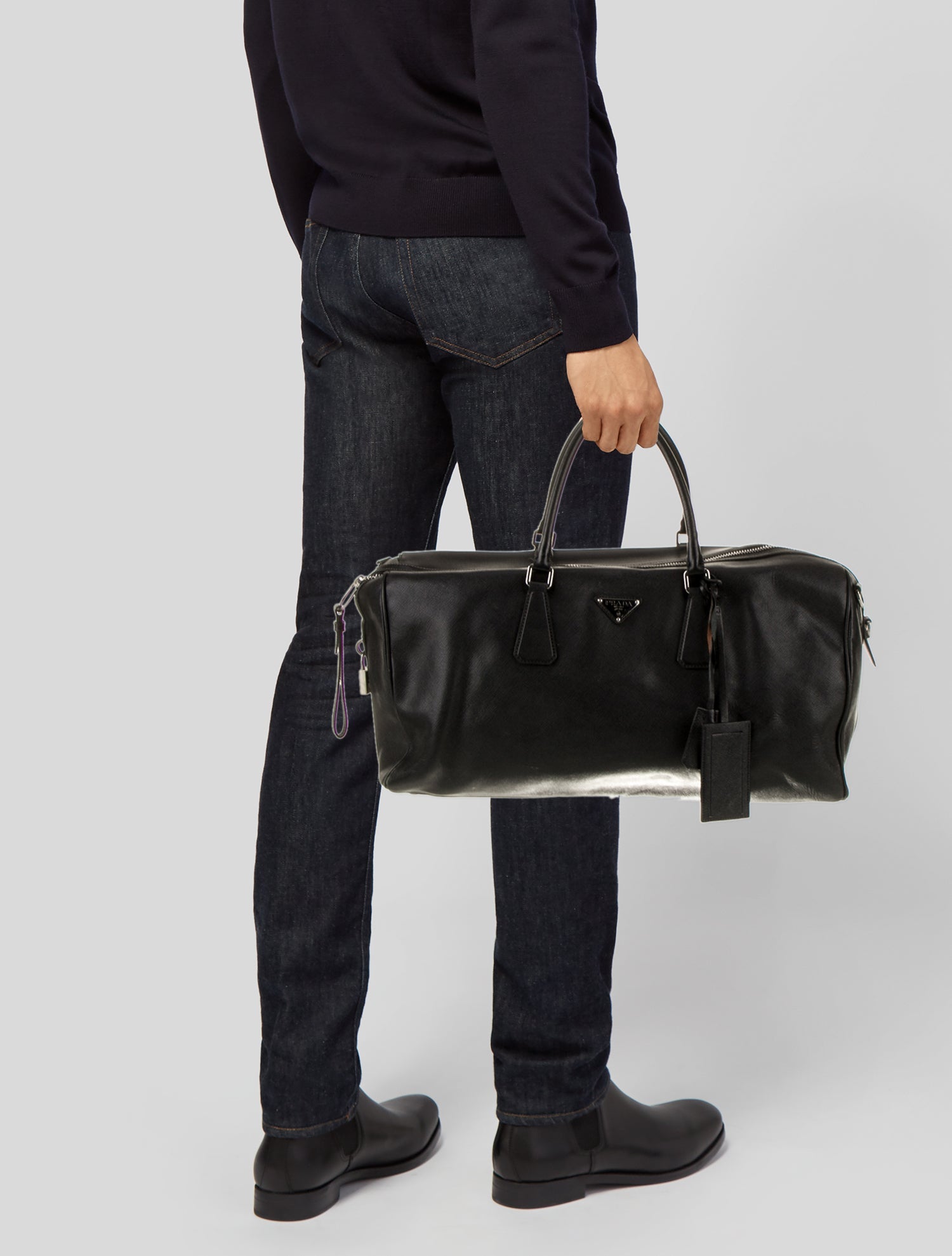 Prada Enameled Metal Triangle Weekender Bag