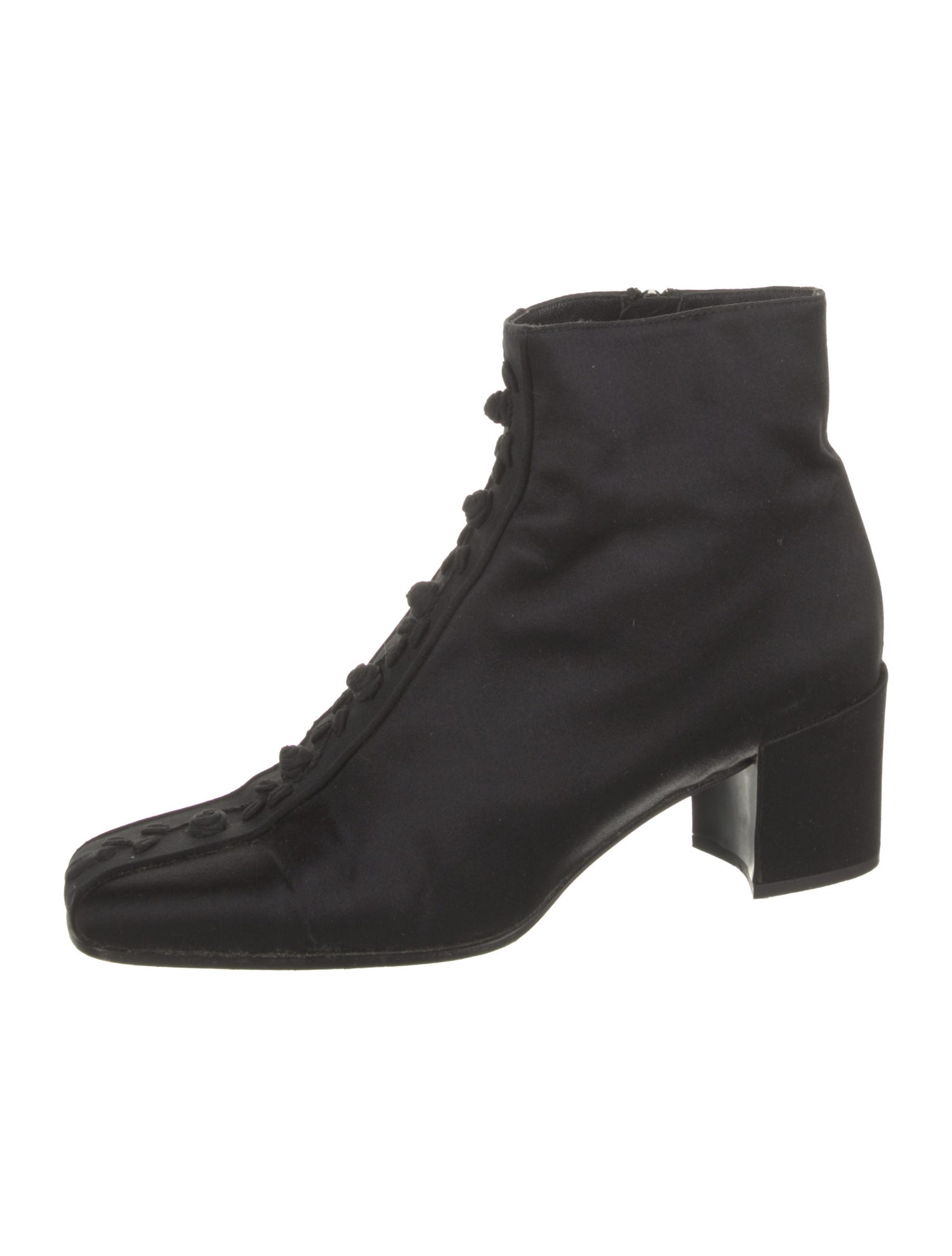 Prada Satin Embroidered Accent Lace-Up Boots