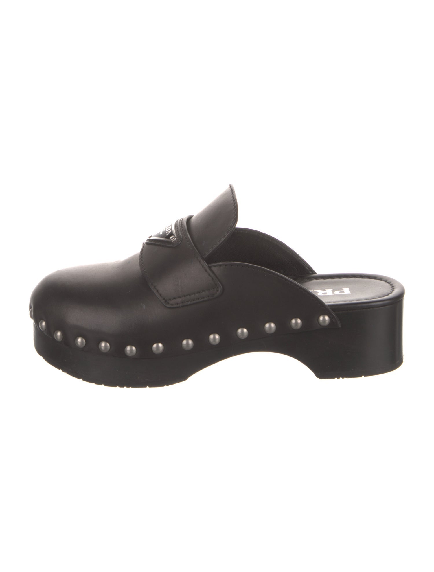 Prada Leather Studded Accents Slides