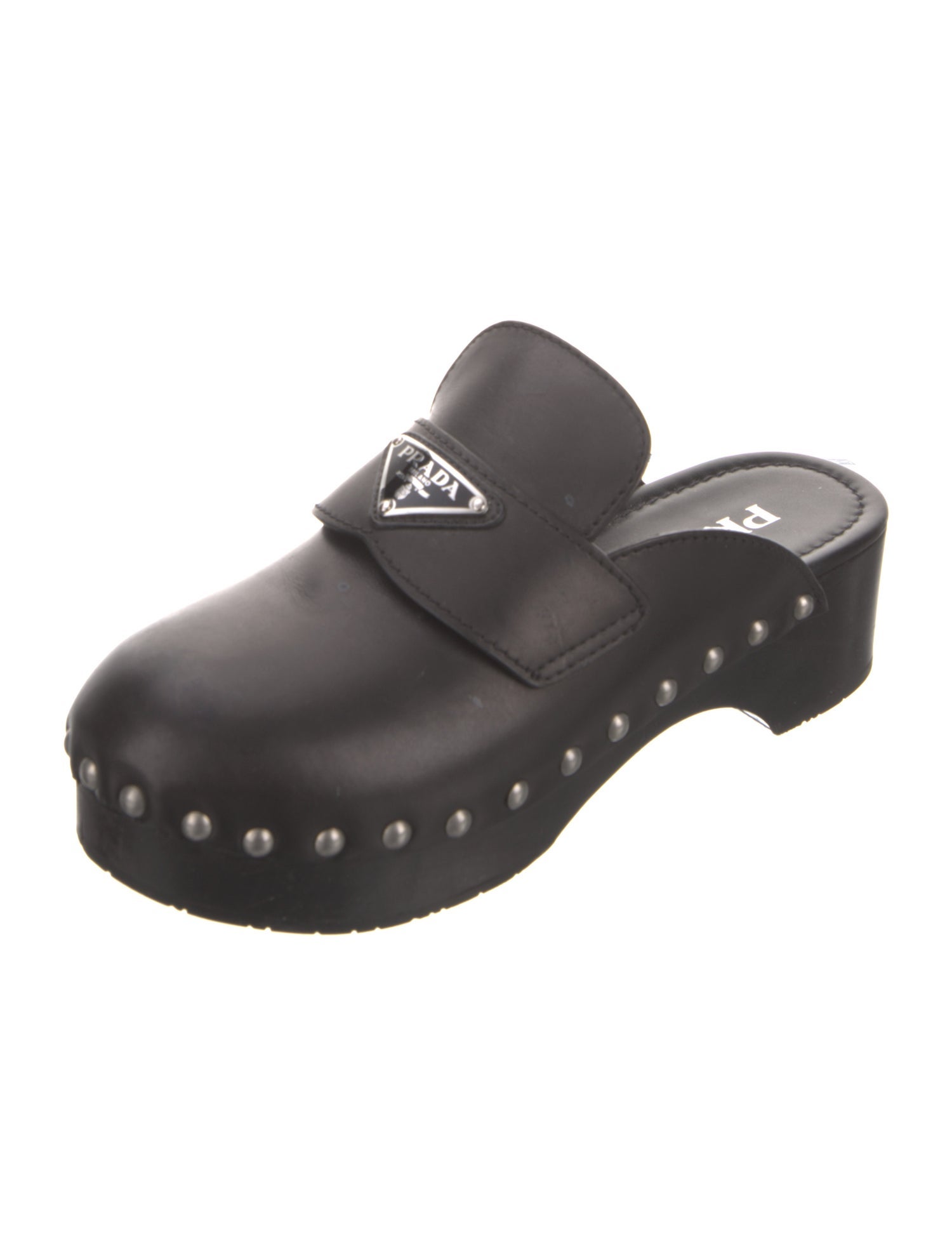 Prada Leather Studded Accents Slides