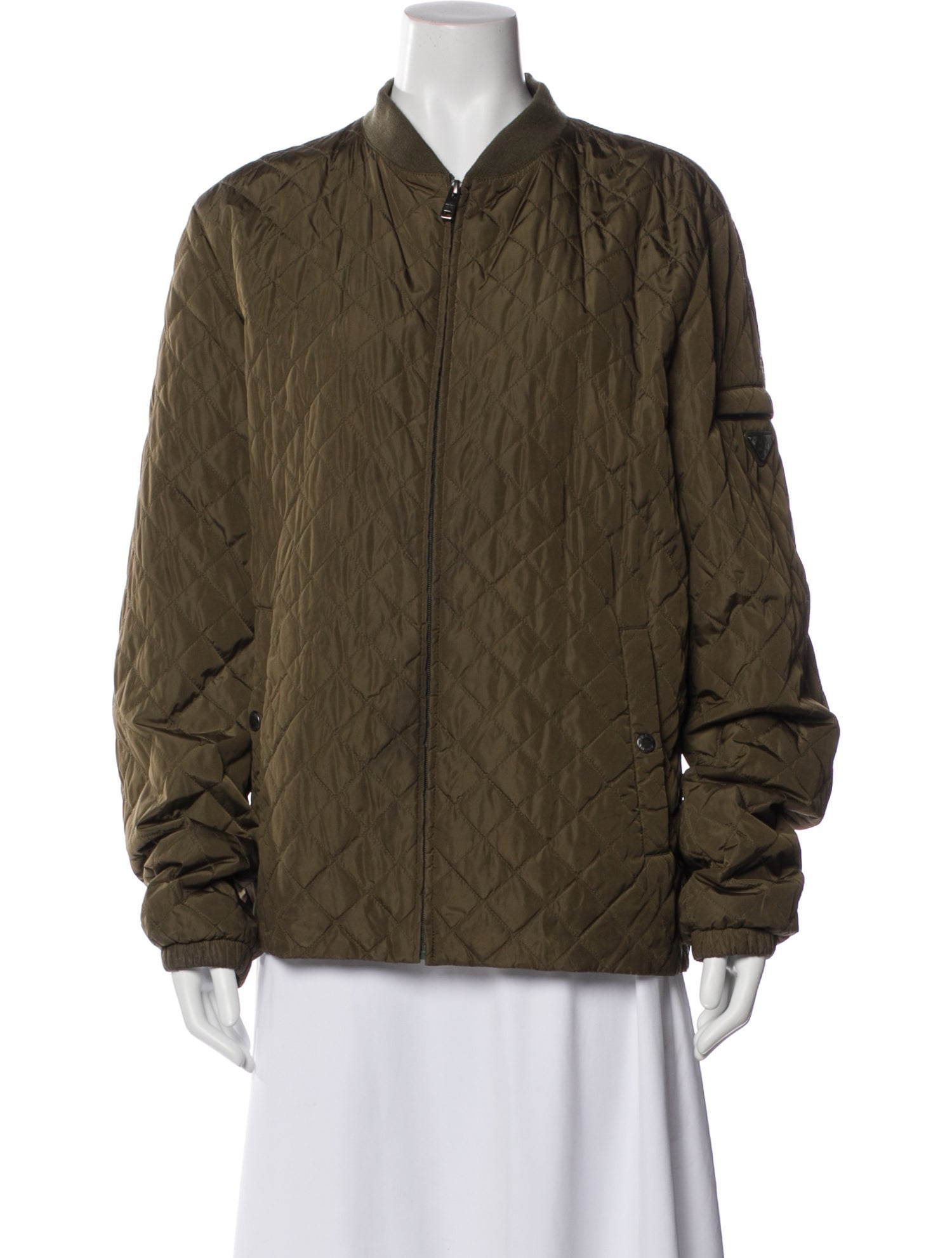 Prada 2014 Enameled Metal Triangle Bomber Jacket