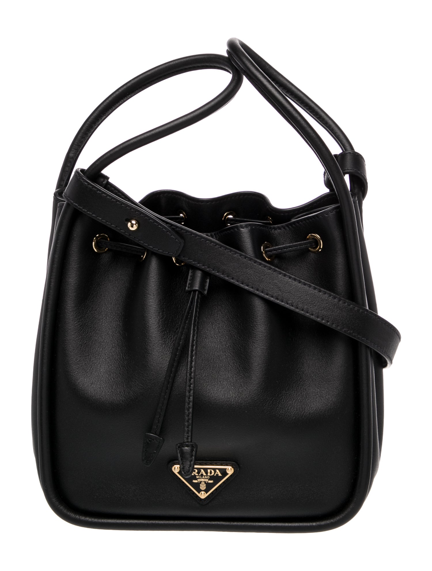 Prada Enameled Metal Triangle Black Darling Mini