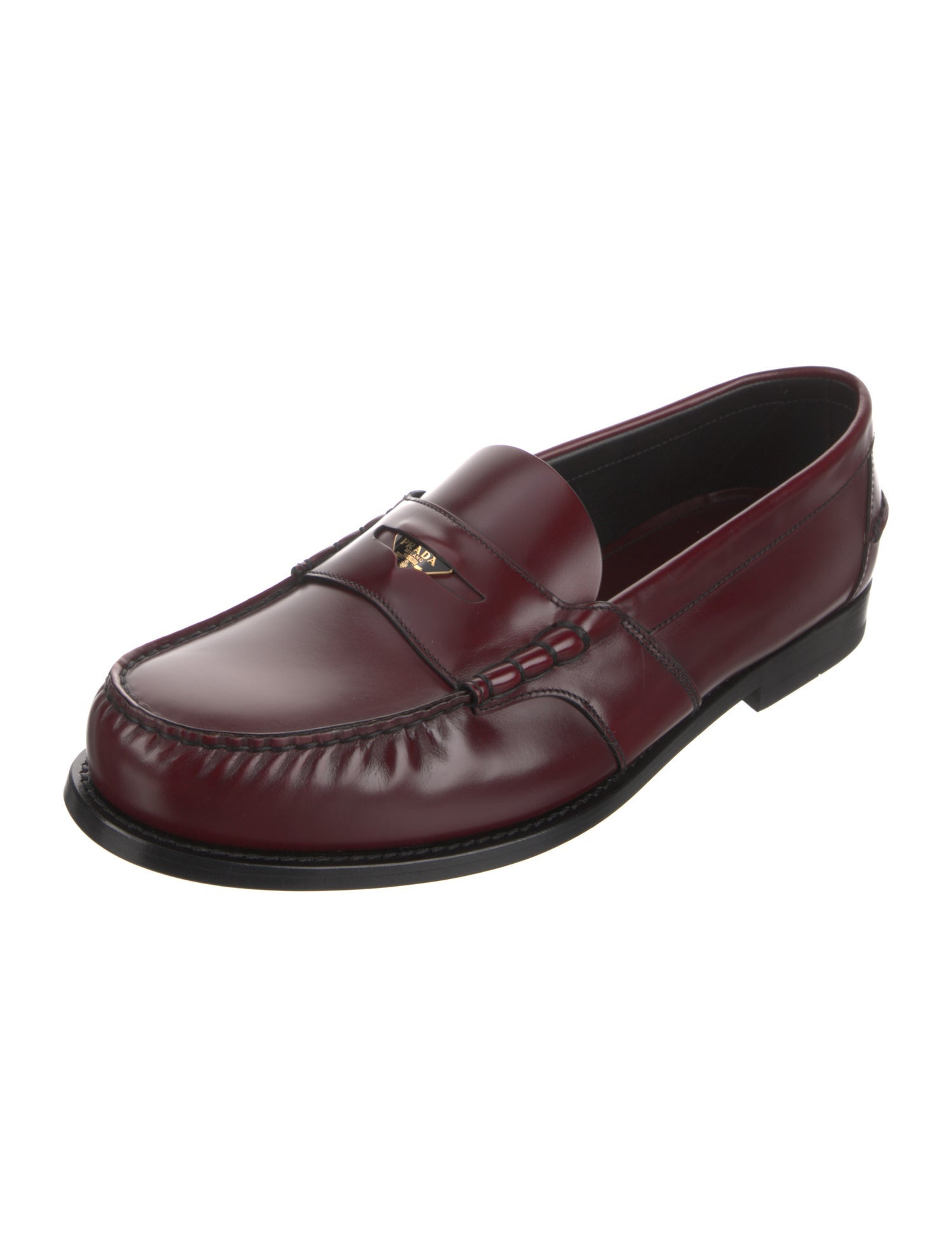 Prada Enameled Metal Triangle Leather Dress Loafers w/ Tags