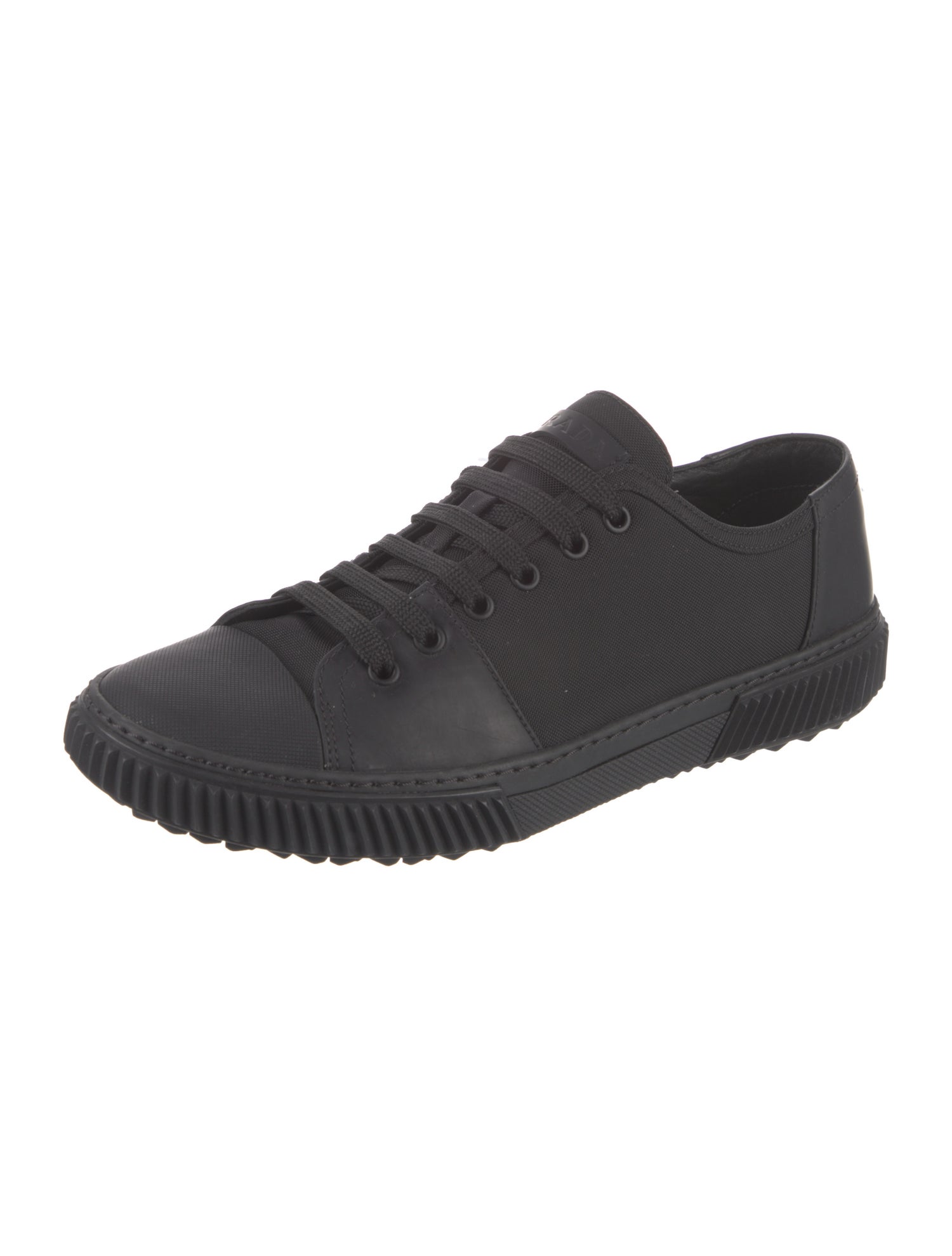 Prada Canvas Leather Trim Embellishment Sneakers