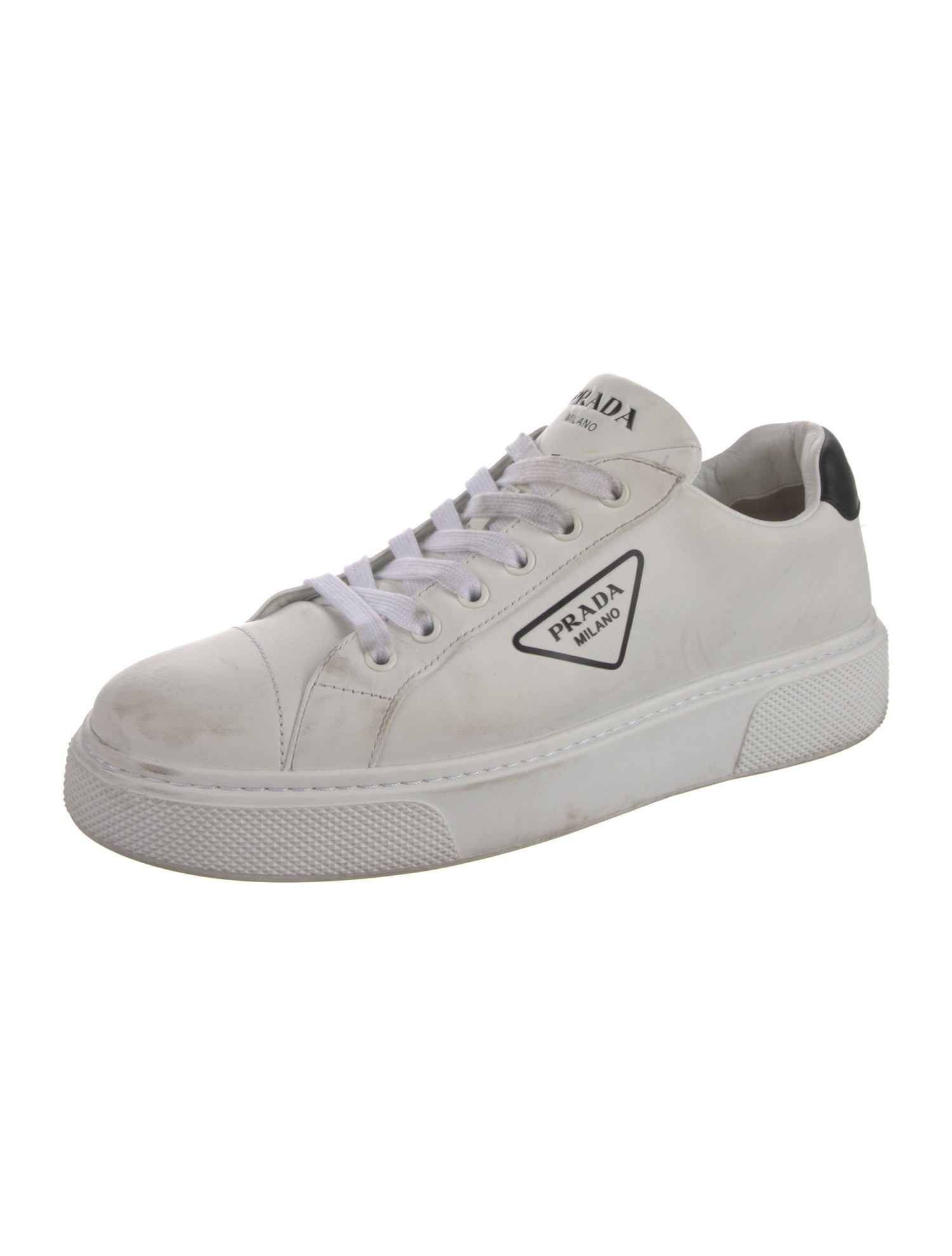 Prada Leather Graphic Print Sneakers