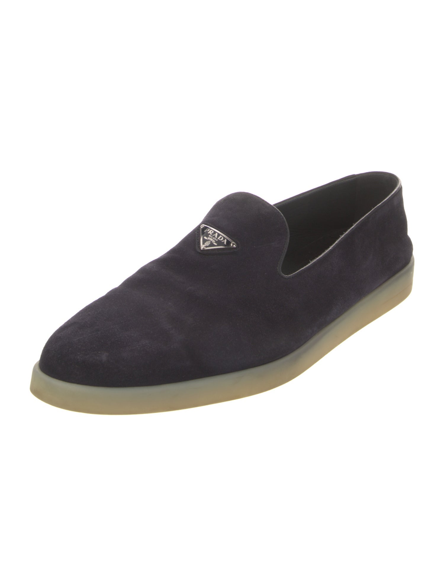 Prada Suede Leather Trim Embellishment Loafers