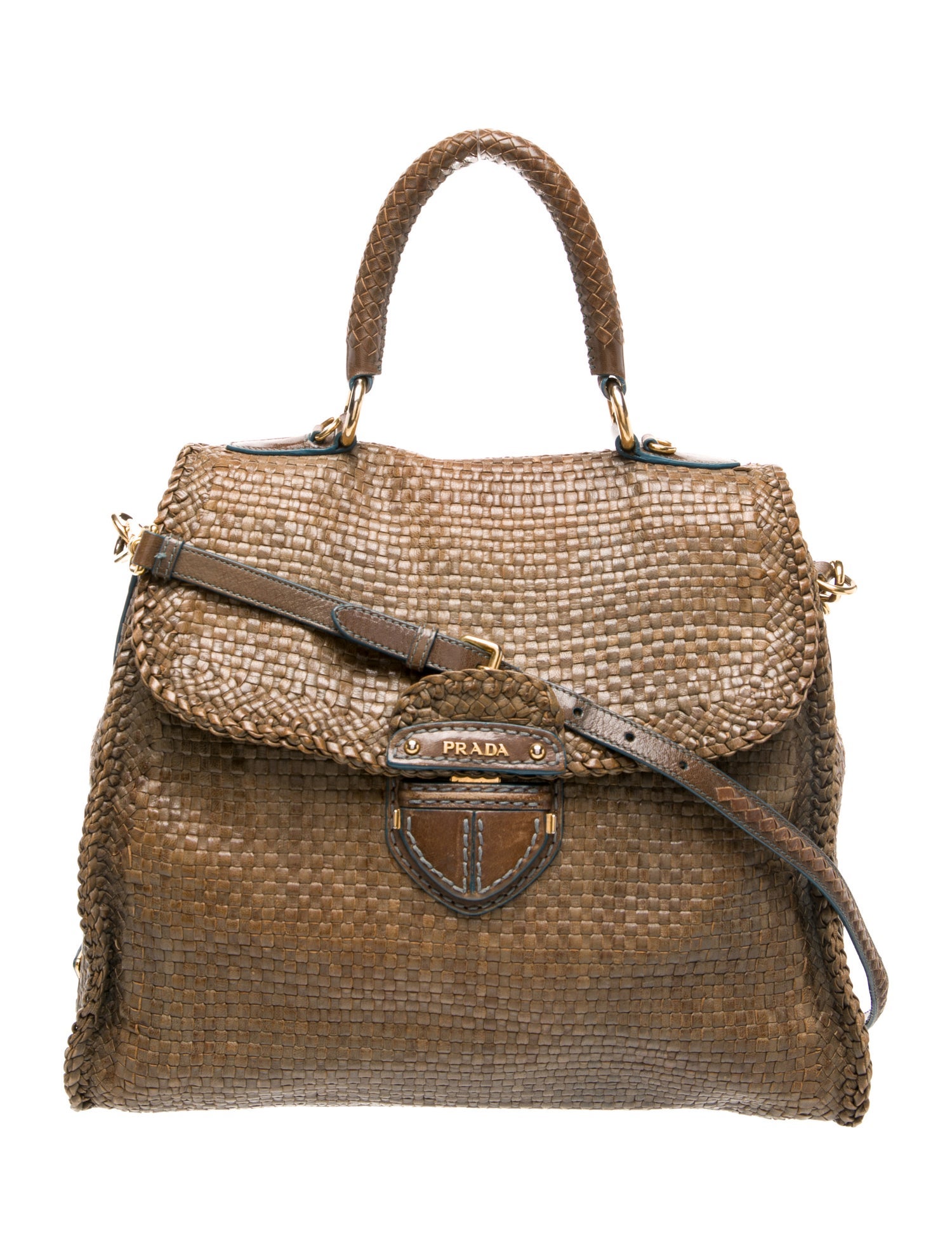 Prada Enameled Metal Triangle Madras Bag