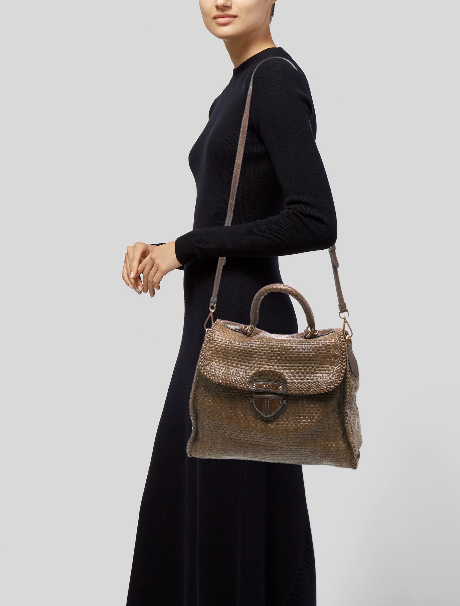 Prada Enameled Metal Triangle Madras Bag