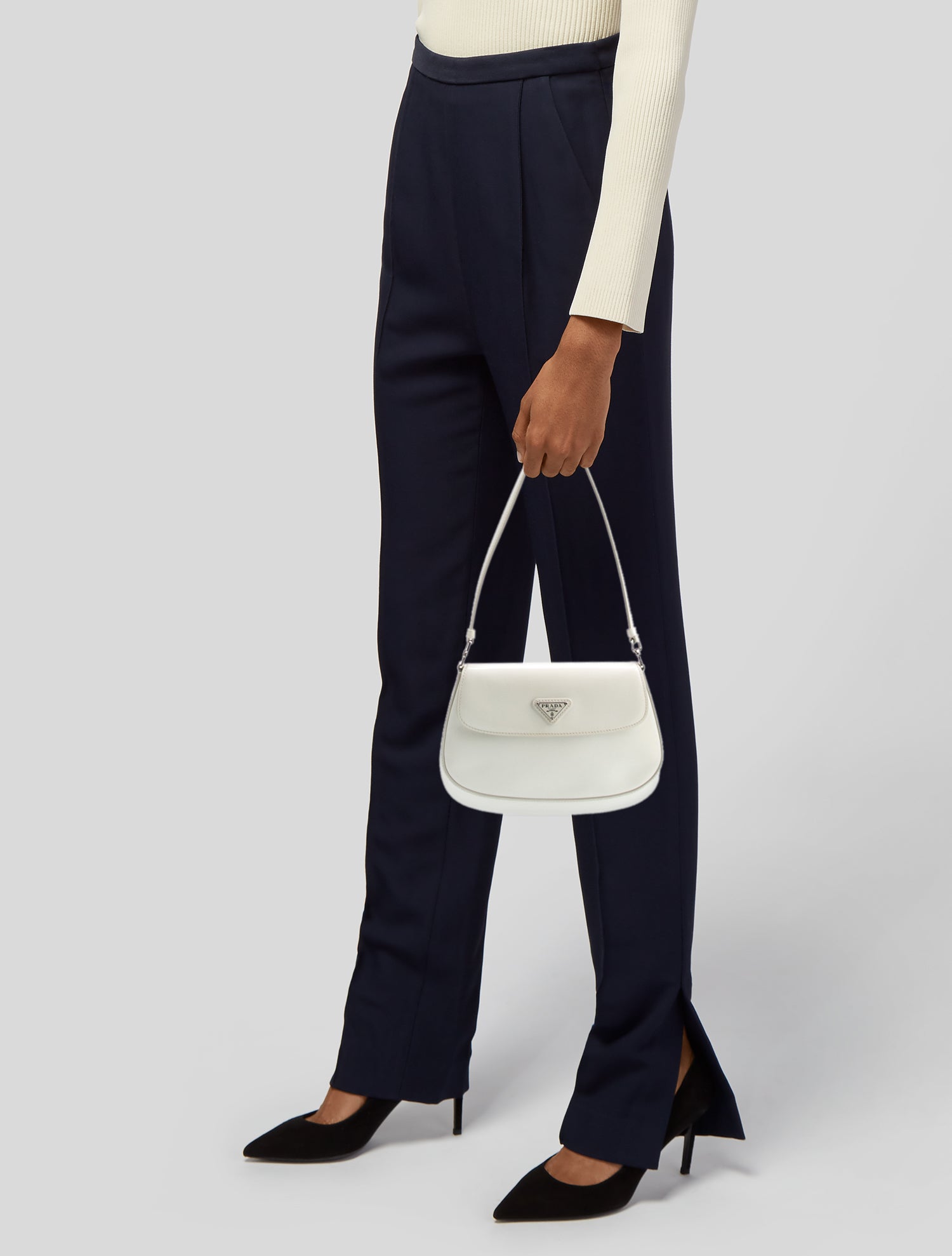 Prada Enameled Metal Triangle Cleo