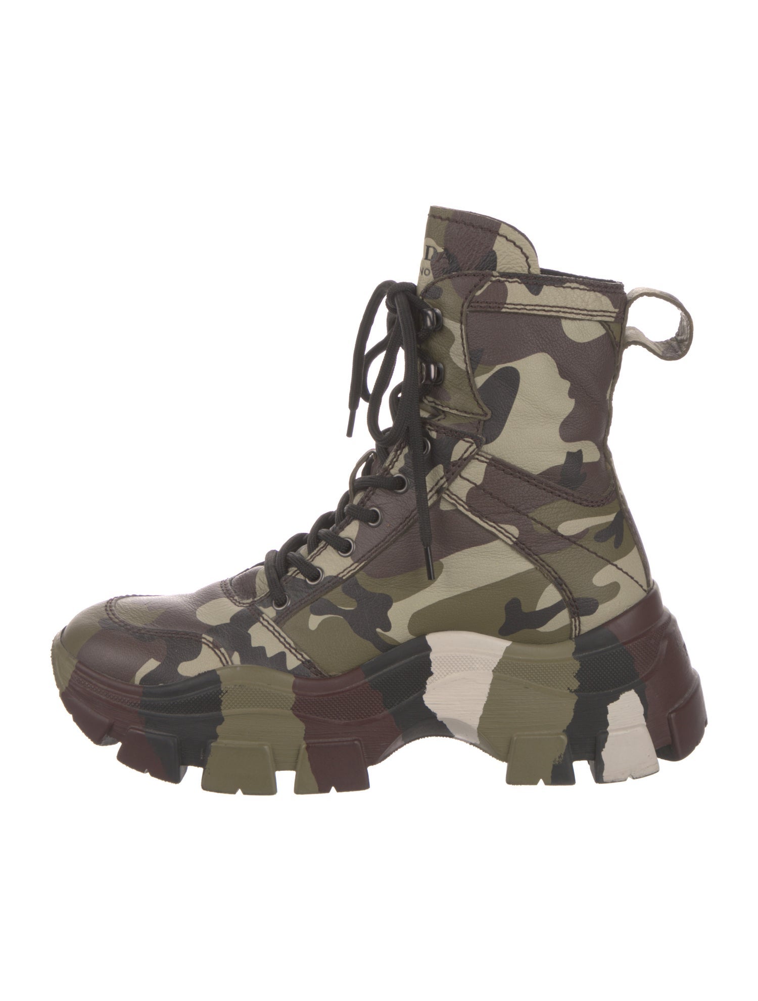 Prada Leather Camouflage Print Combat Boots
