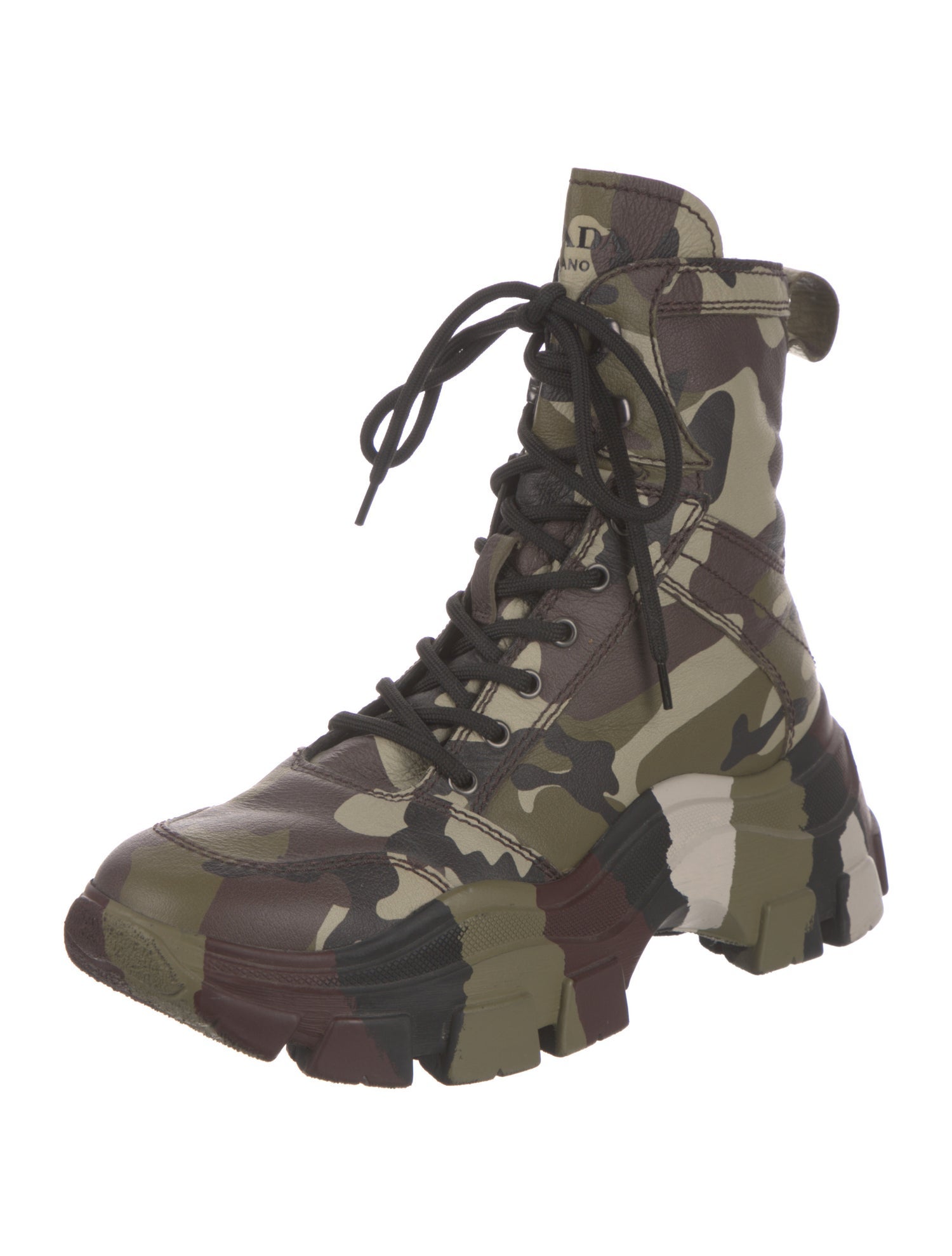 Prada Leather Camouflage Print Combat Boots