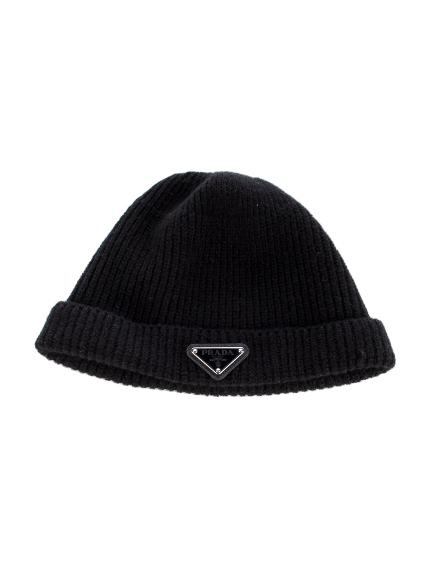Prada Virgin Wool Beanie With Metal Triangle Logo