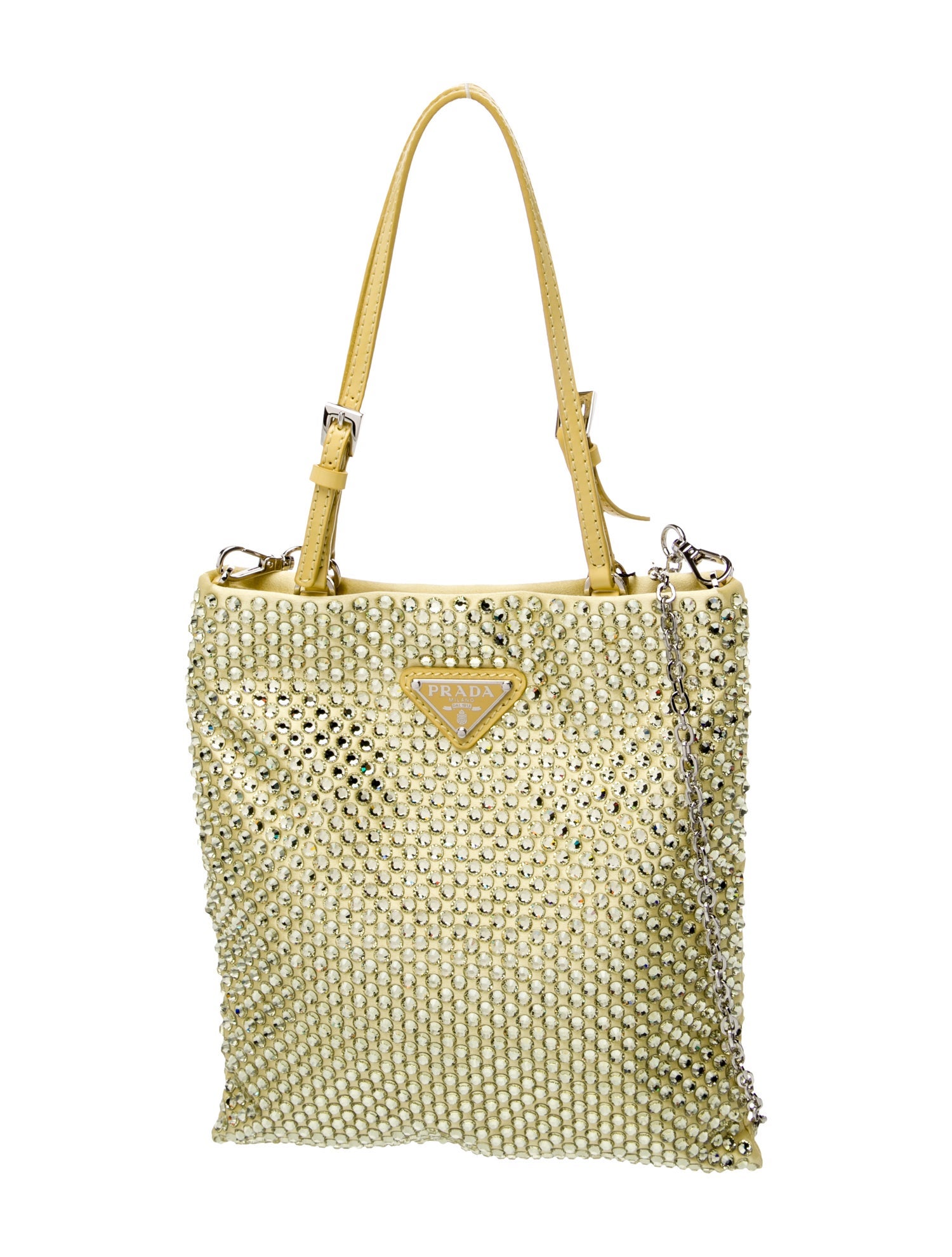 Prada Enameled Metal Triangle Bucket Bag